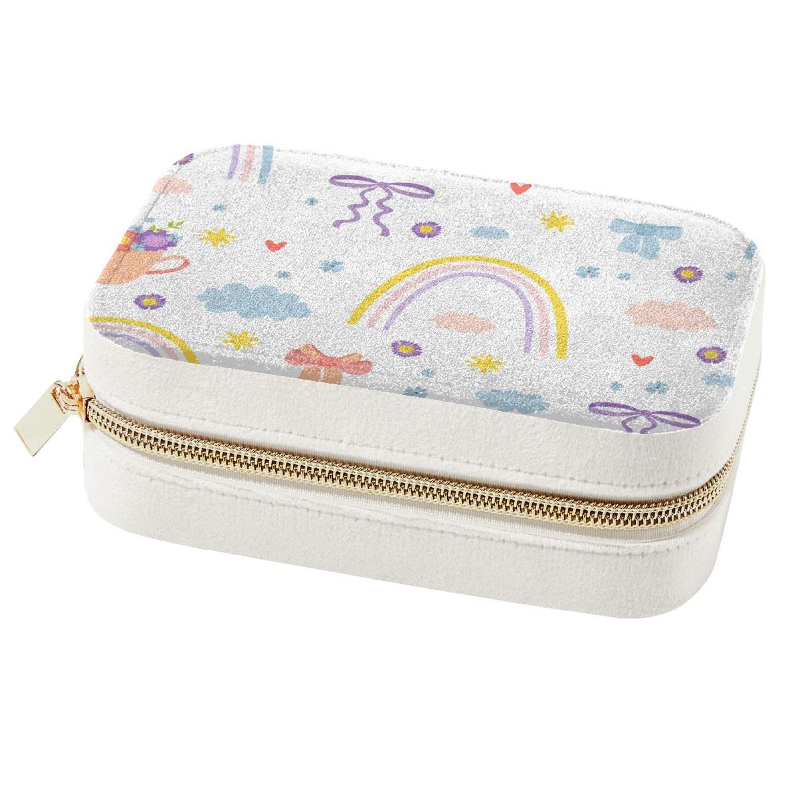Boîte à bijoux de voyage arc-en-ciel portable pour bagues et colliers