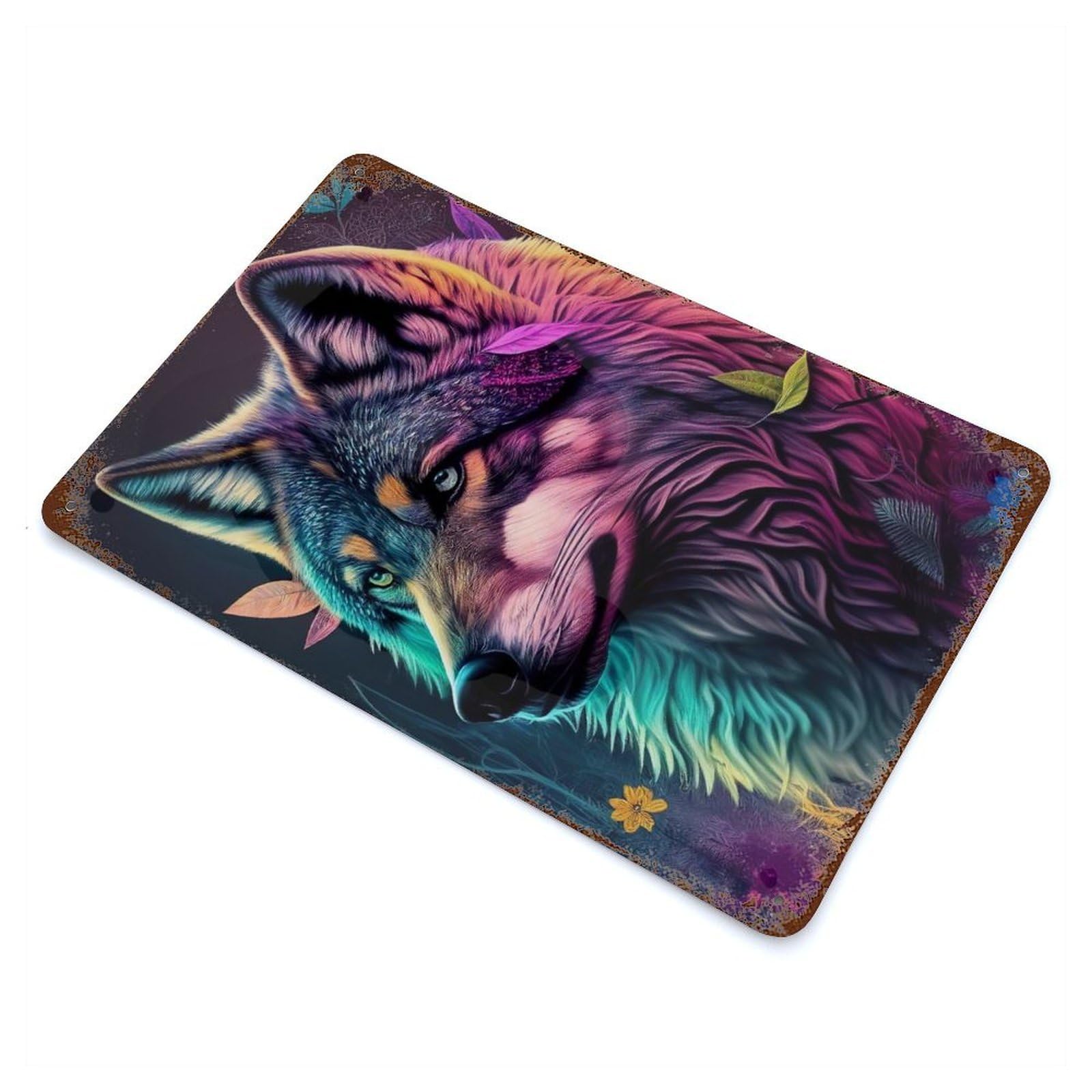 Colorful Wolf Animals Retro Metal Sign 11.8"x7.9", Ideal for Cafe, Home Bar And Lounge Decor