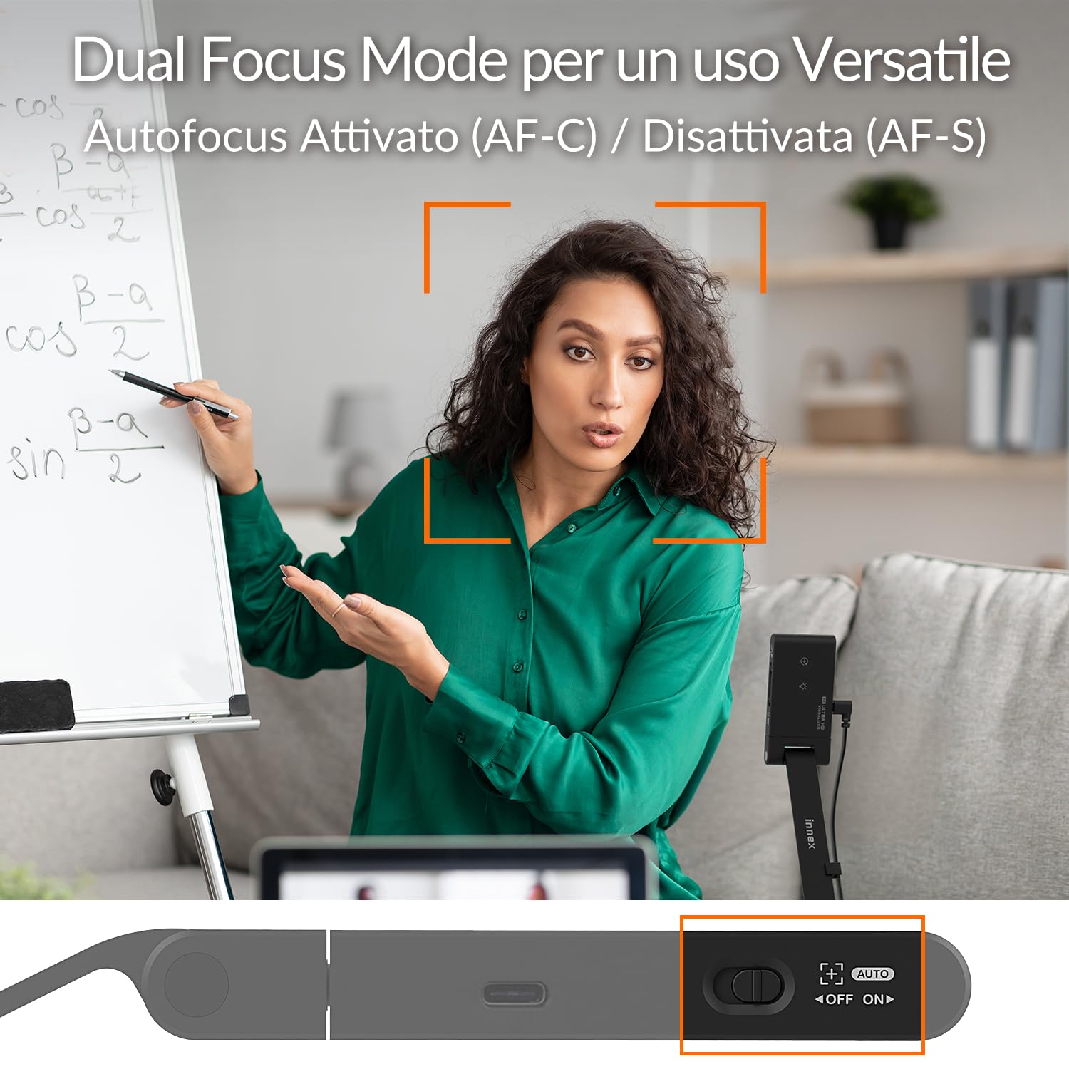 Innex DC500 4K USB Document Camera, Webcam PC e Scanner Documenti 3-in-1 | 16MP, 4K/30 fps, 1080p/60fps, Microfono IA, Doppio Autofocus, Flip Automatico, Luce LED, OCR, per Windows/Mac/Chromebook