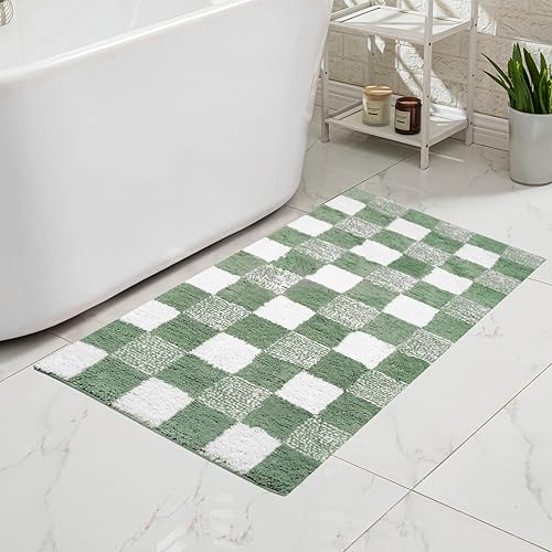 Miniatura 9 de Tapetes de baño a cuadros para baño, antideslizantes, de felpa lanuda para el baño, lavables, tapete de baño a cuadros, verde salvia, 47 x 24