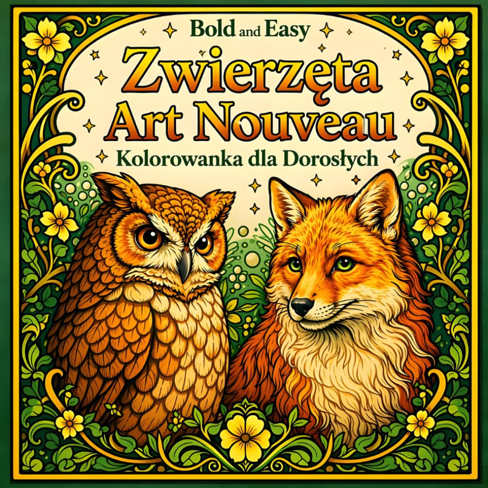 Bold and Easy Zwierzęta Art Nouveau: Kolorowanka dla Dorosłych z Dekoracyjnymi Zwierzętami, Ptakami i Eleganckimi Motywami