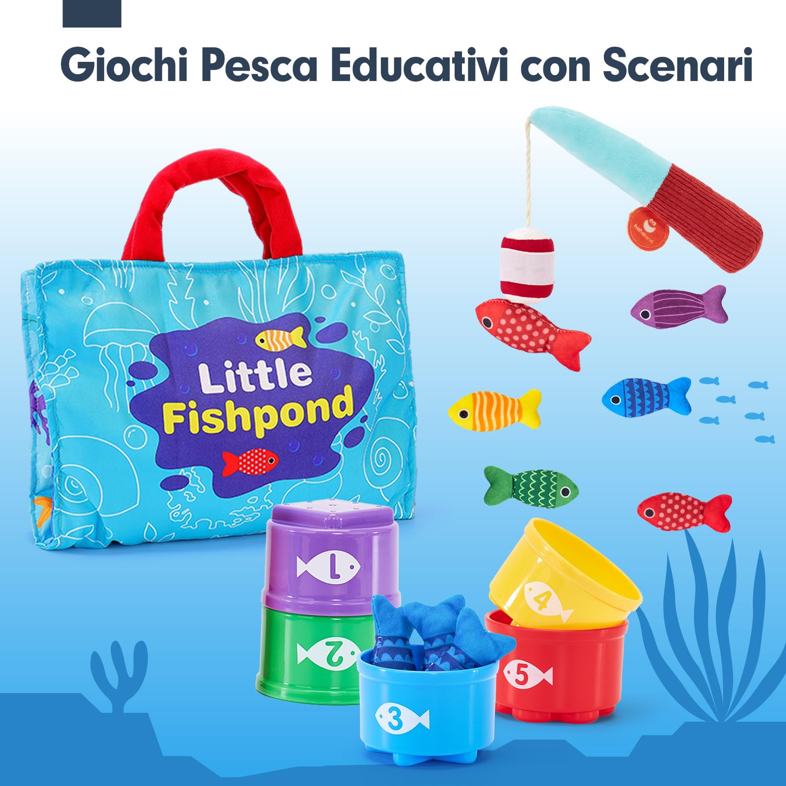 hahaland Giochi Bambini 1 Anno Montessori - 22 PCS Gioco Pesca Morbido, Giocattolo Educativo Montessori 1 2 Anni Sensoriale Regalo Bambino 12 18 Mesi