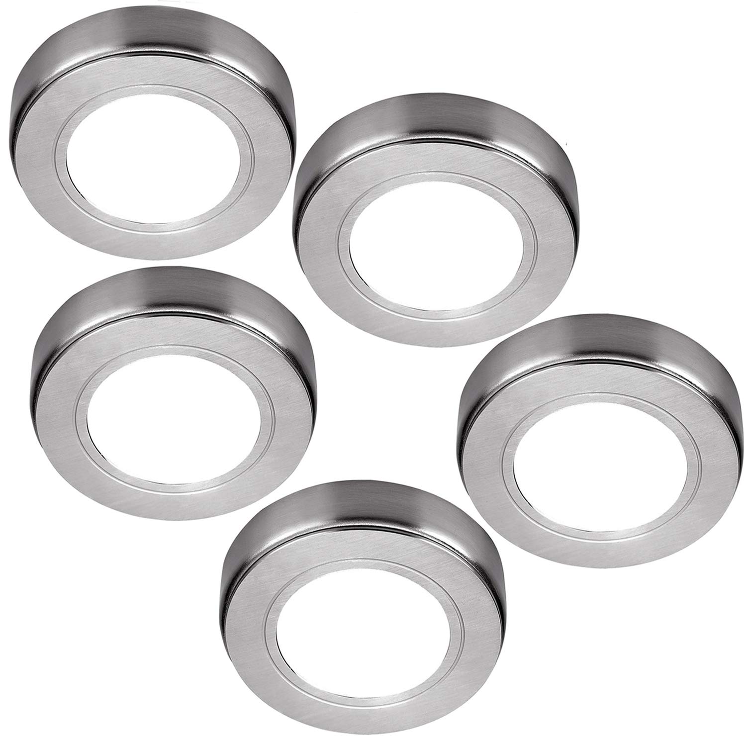 Loops White/Light 5 Pack | Bright 2.6W Led Under Cabinet Spot Lights & Driver Kit | Chrome & Natural | Surface Mounted Fitting | Kitchen Worktop Countertop Cupboard Unit Down | Modern Round Lighting