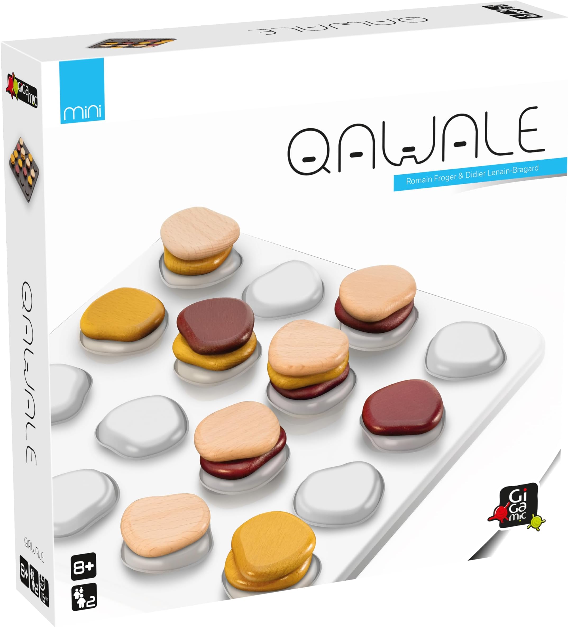 GIGAMIC Qawale Mini | Mensa Select | Travel-Friendly Wooden Abstract Strategy Board Game for Kids and Adults | Compact Stone Stacking Game | Learn in only 1 Minute | Ages 8+ | 2 Players | 15 Min