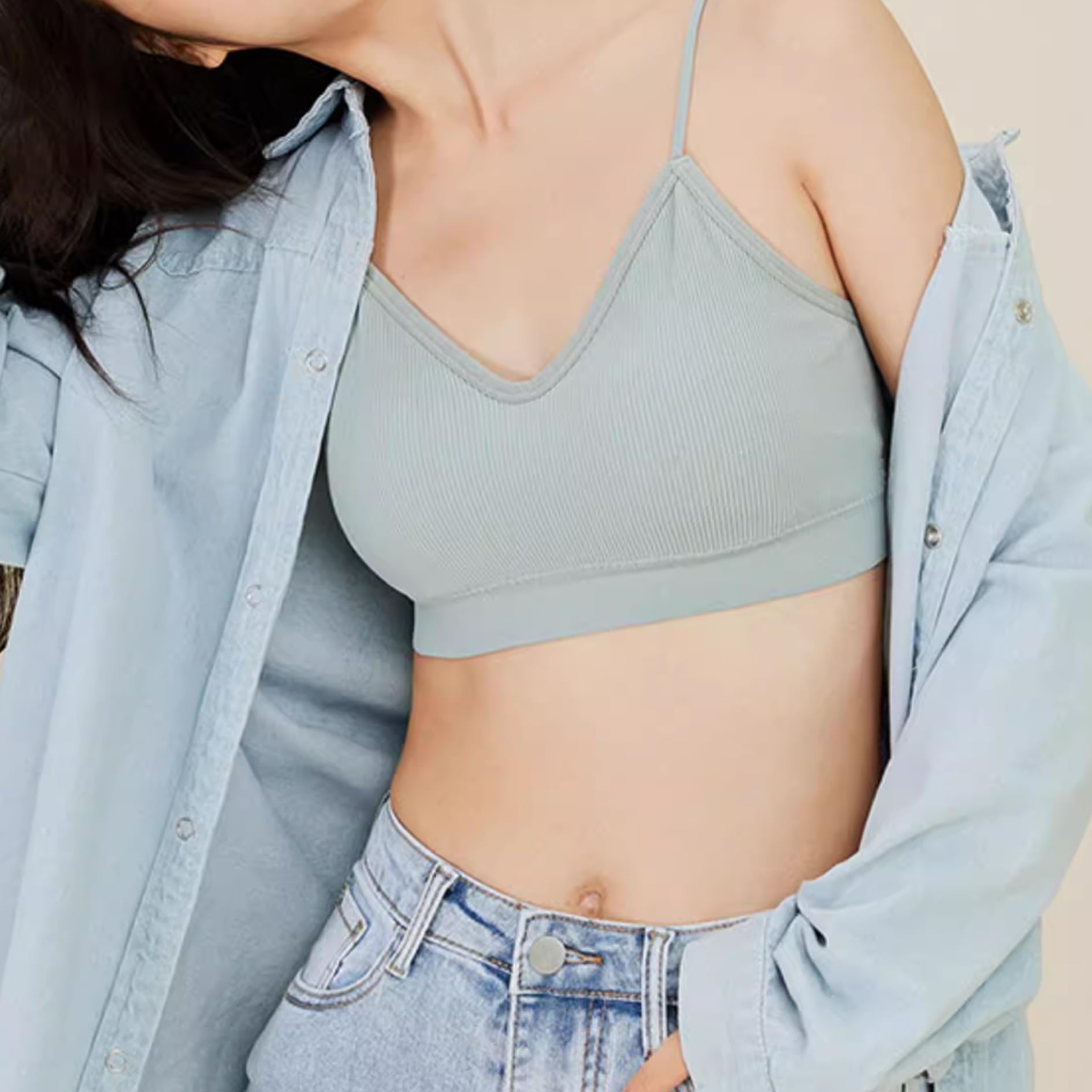 5 reggiseni classici da donna con scollo a V, imbottiti, senza cuciture, per tutti i giorni, base per il sonno, reggiseno sportivo, senza cuciture, per donne e ragazze