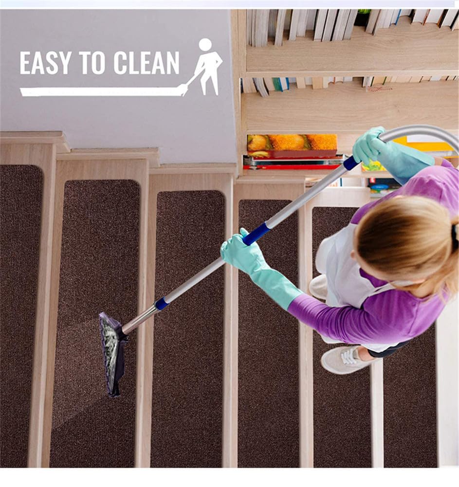 Lot de 13 tapis d'escalier autocollants antidérapants, amovibles et réutilisables, sans danger pour les enfants, les personnes âgées et les animaux domestiques (marron foncé)