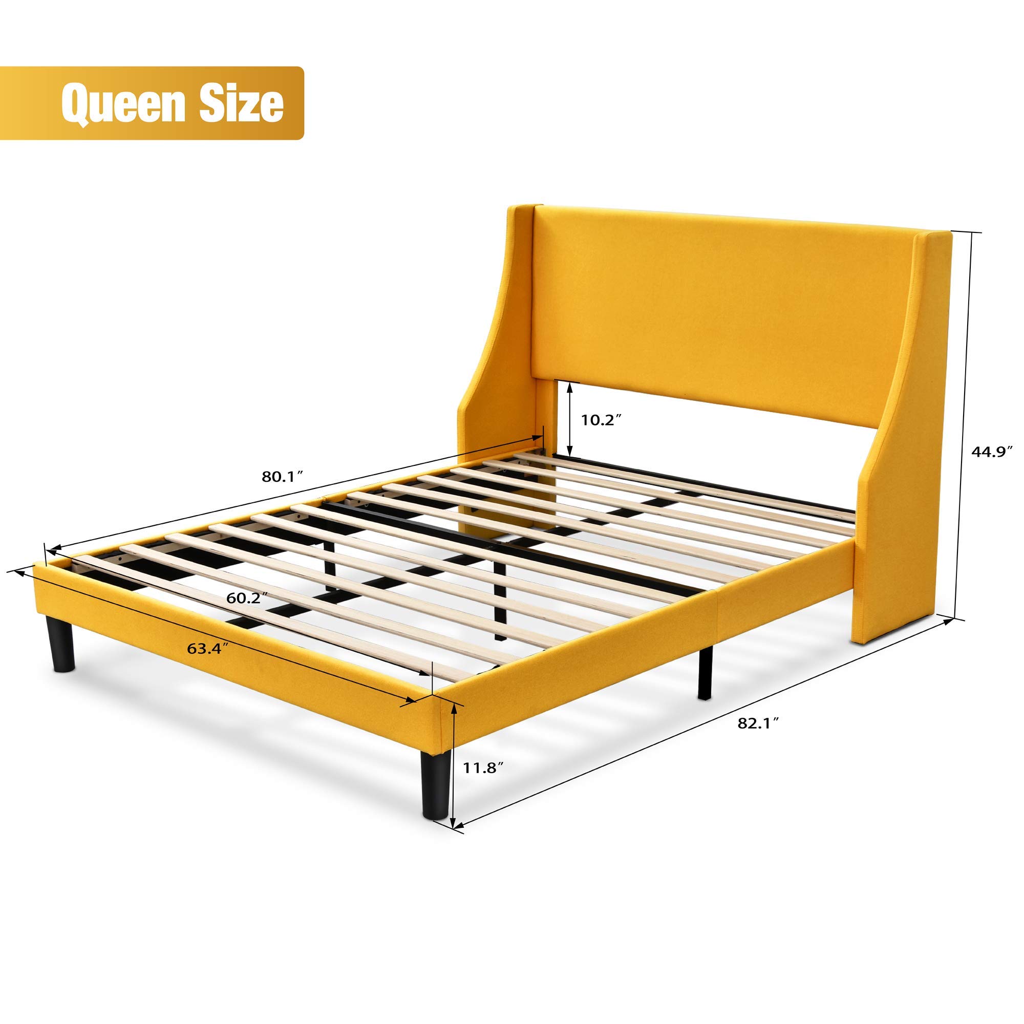 Buy Allewie Queen Size Modern Platform Bed Frame with Deluxe Wingback