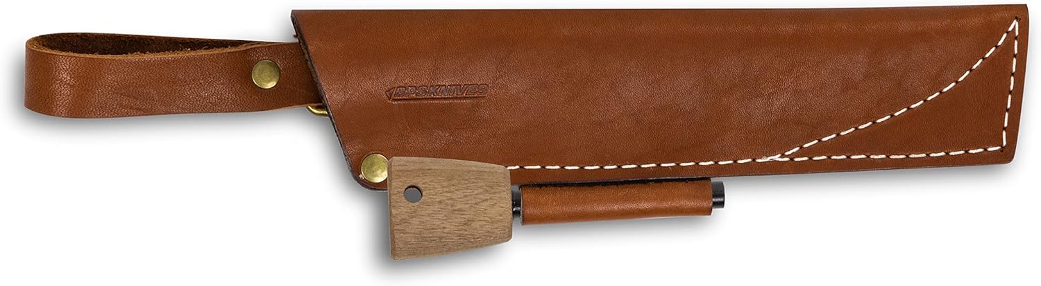 BPS Knives - Cuchillo de cinturón marrón con acero al fuego funda de cuero para cuchillo de hoja fija con iniciador de fuego para exteriores caza