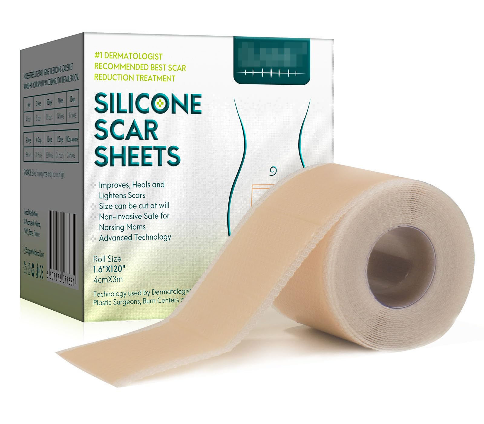 Feuille de cicatrice en silicone - (rouleau de 1,6 "x 120" - 3M) Rouleau de ruban cicatrice en silicone, Bande de silicone cicatrice,