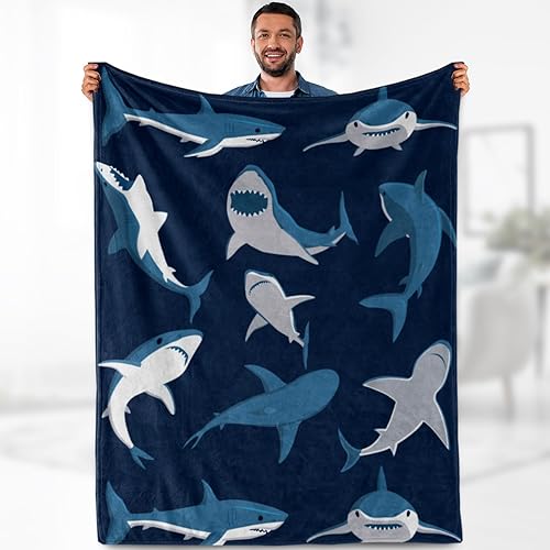 Miniatura 1 de Aimego Manta de tiburón para niños, manta suave de animales náuticos del océano, cálida y ligera, acogedora manta mullida para niñas, hombres y