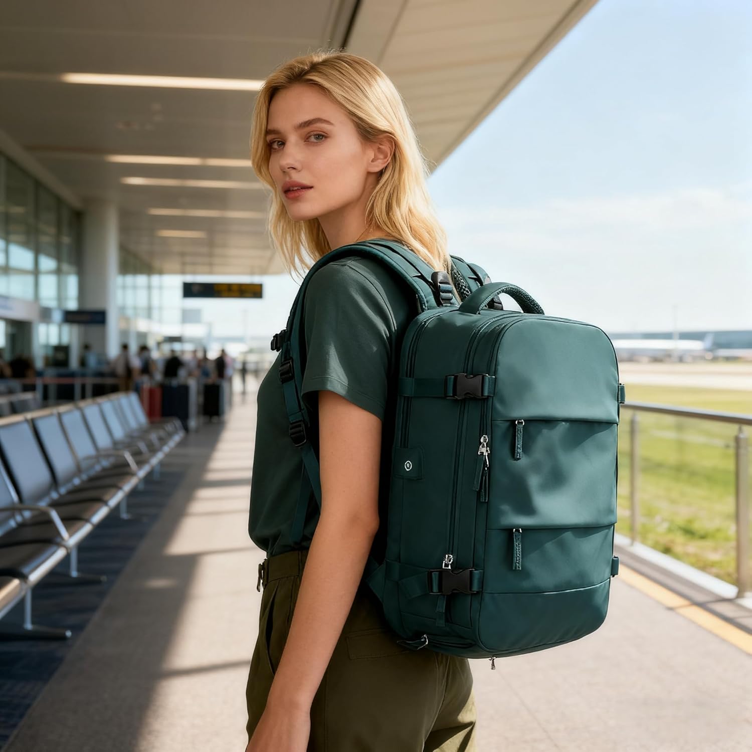 Vacuum Backpack Travel with Electric Vacpack Pump, Vacuum Compression Bags Travel Backpack for Women Men, Flight Approved Waterproof Carry on Backpacks Laptop Work Weekender Daypack, Large, Blue - Image 2