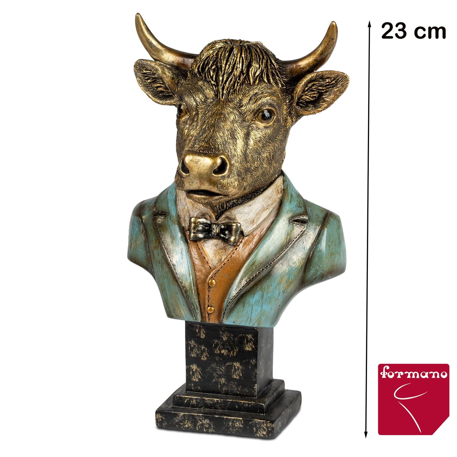 formano Dekofigur 2er Set Kuh Set Deko-Büsten - Polyresin 23 cm Handbemalt bunt - Tierfiguren im Gentleman-Look - Hochwertige Wohn-Deko & Geschenkidee für Wohnzimmer, Büro oder Landhausstil