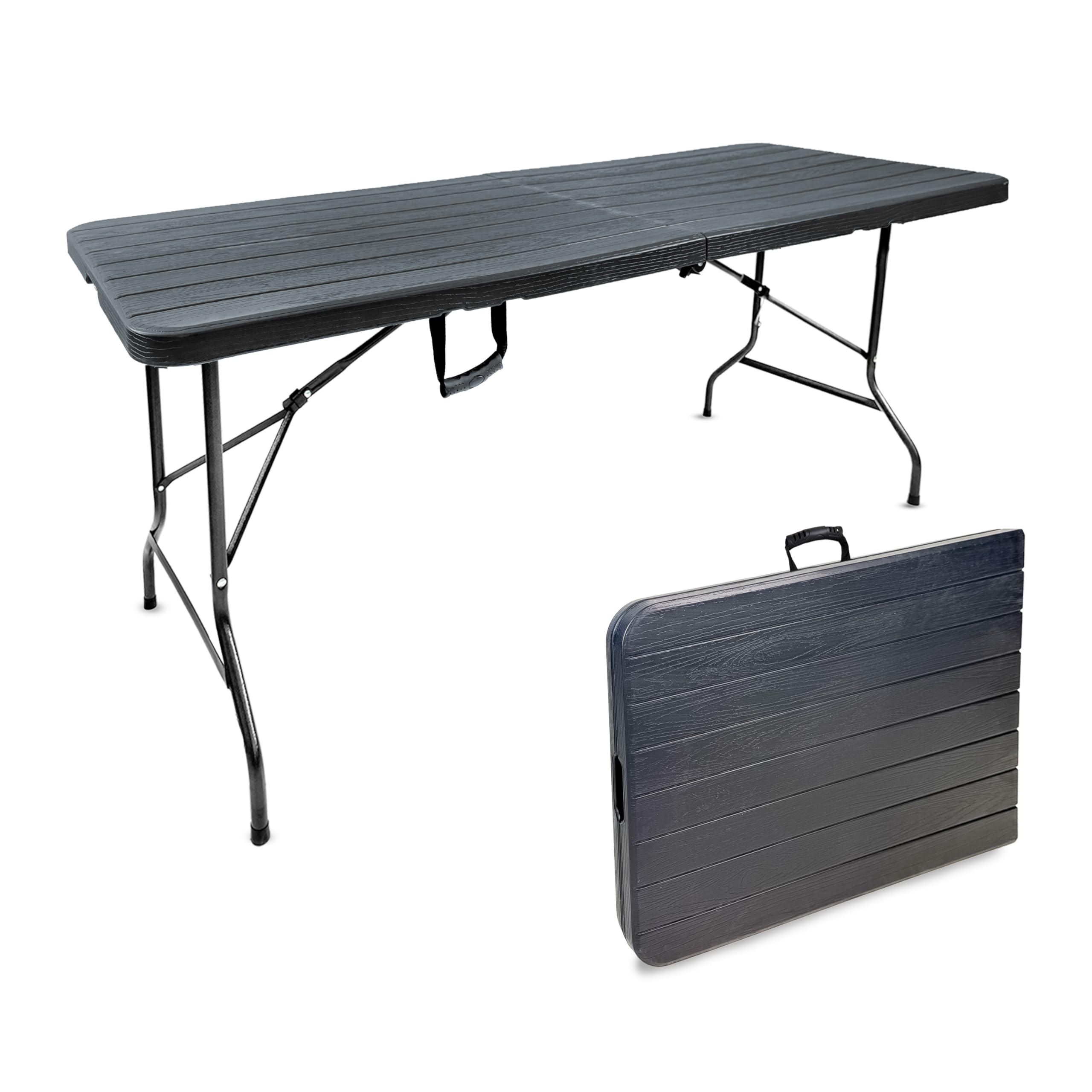 Tavolo Pieghevole Valigia 180x74 Cm In HDPE E Acciaio, Portata 150 Kg, Antiscivolo, Per 6 Persone, Ideale Per Campeggio, Feste E Giardino