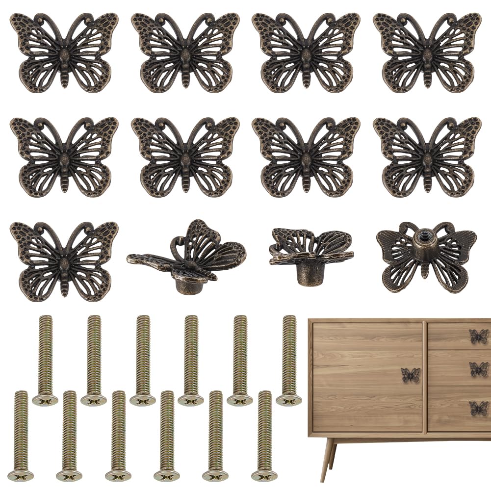 Boutons de placard en bronze antique papillon pour armoire au style raffiné