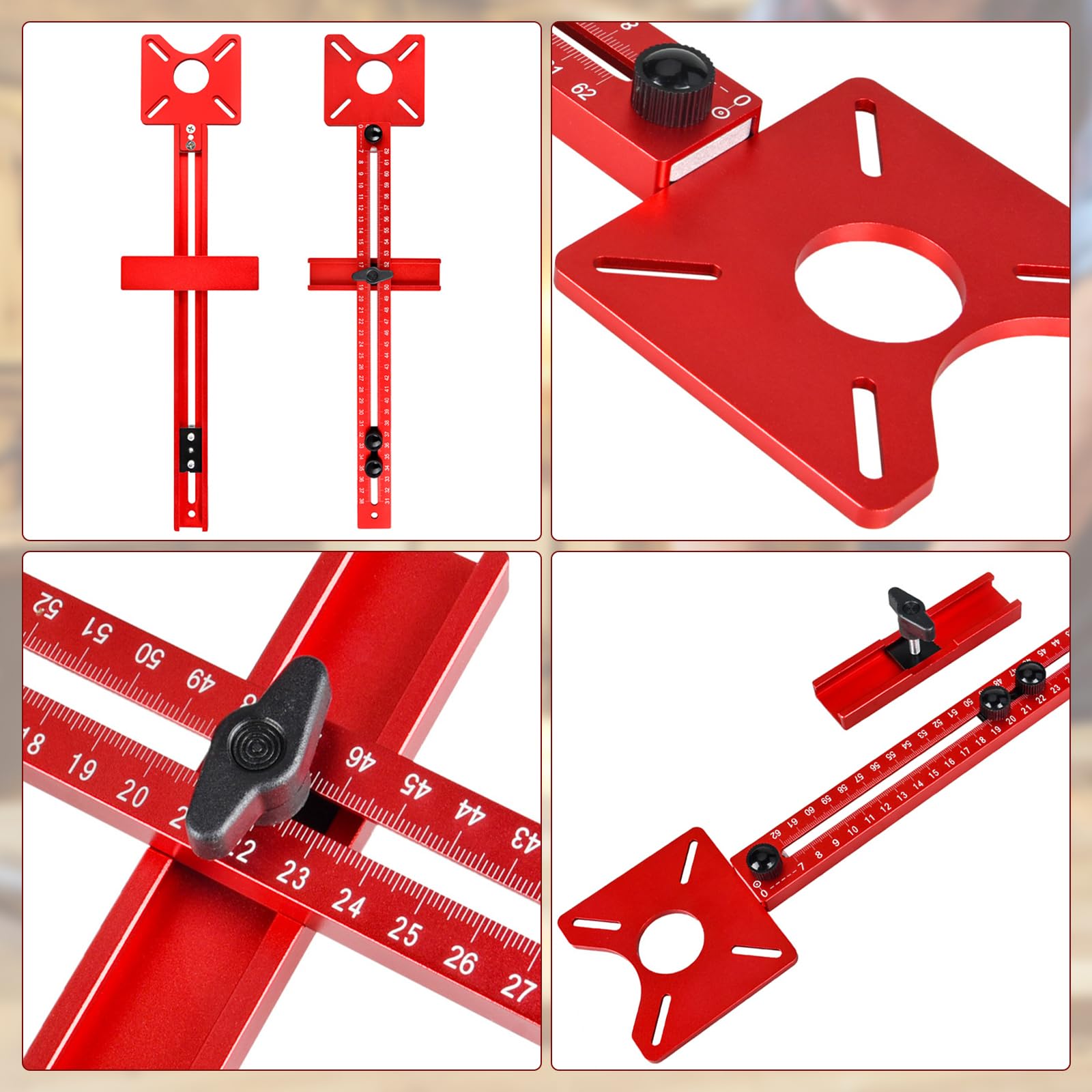 4 in 1 Staffa per scanalatura di fresatura del router, Maschera di taglio circolare del router metrico MM, Maschera hardware per armadio per strumento router, Maschera router multifunzionale