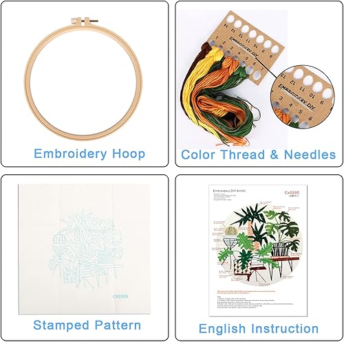 Miniatura 2 de ojindiy Kit de iniciación de bordado con patrón e instrucciones (idioma español no garantizado), incluye 1 aro de bordado, 3 hilos de color para