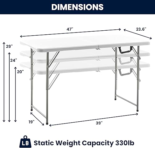 Miniatura 3 de BTEXPERT Mesa plegable de plástico plegable de 4 pies, ligera, altura ajustable, asa de transporte portátil para interiores y exteriores, para