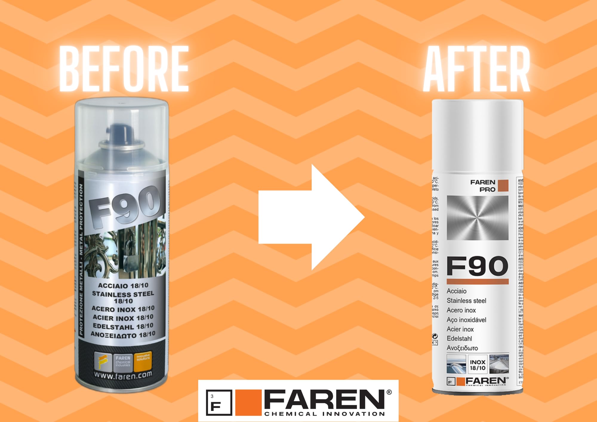 Faren F90, Acciaio Inox Spray, ideale per il trattamento di metalli, Antiossidante, Anticorrosivo, a base di polvere di Acciaio Inox 18/10, 400ml