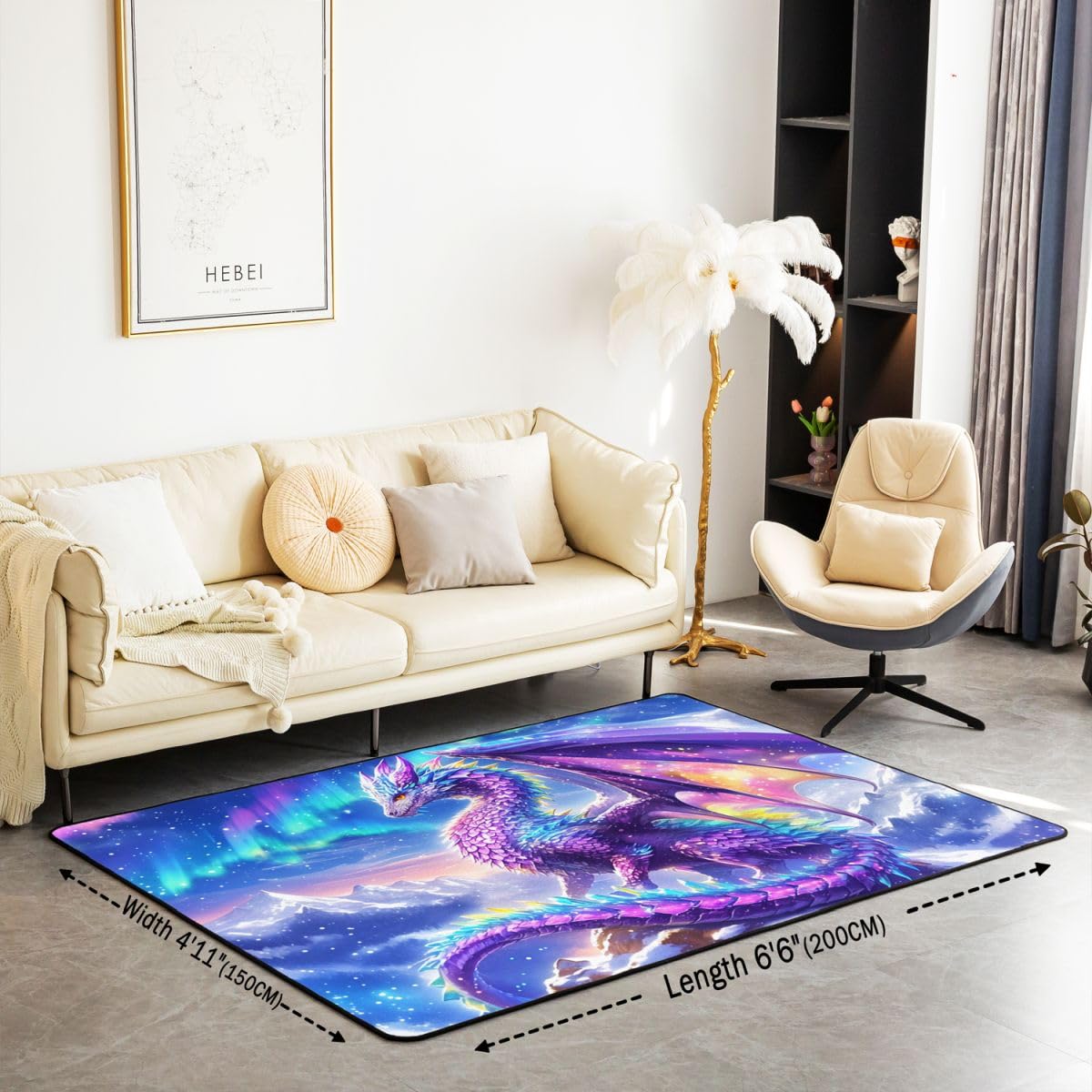 Lila Drache Wohnzimmer Teppich 100x150cm Märchen westliches Tier Thema Schlafzimmerbereich Teppich für Kinder Teens Himmel Sternenberge Indoor Matte Heimdekor