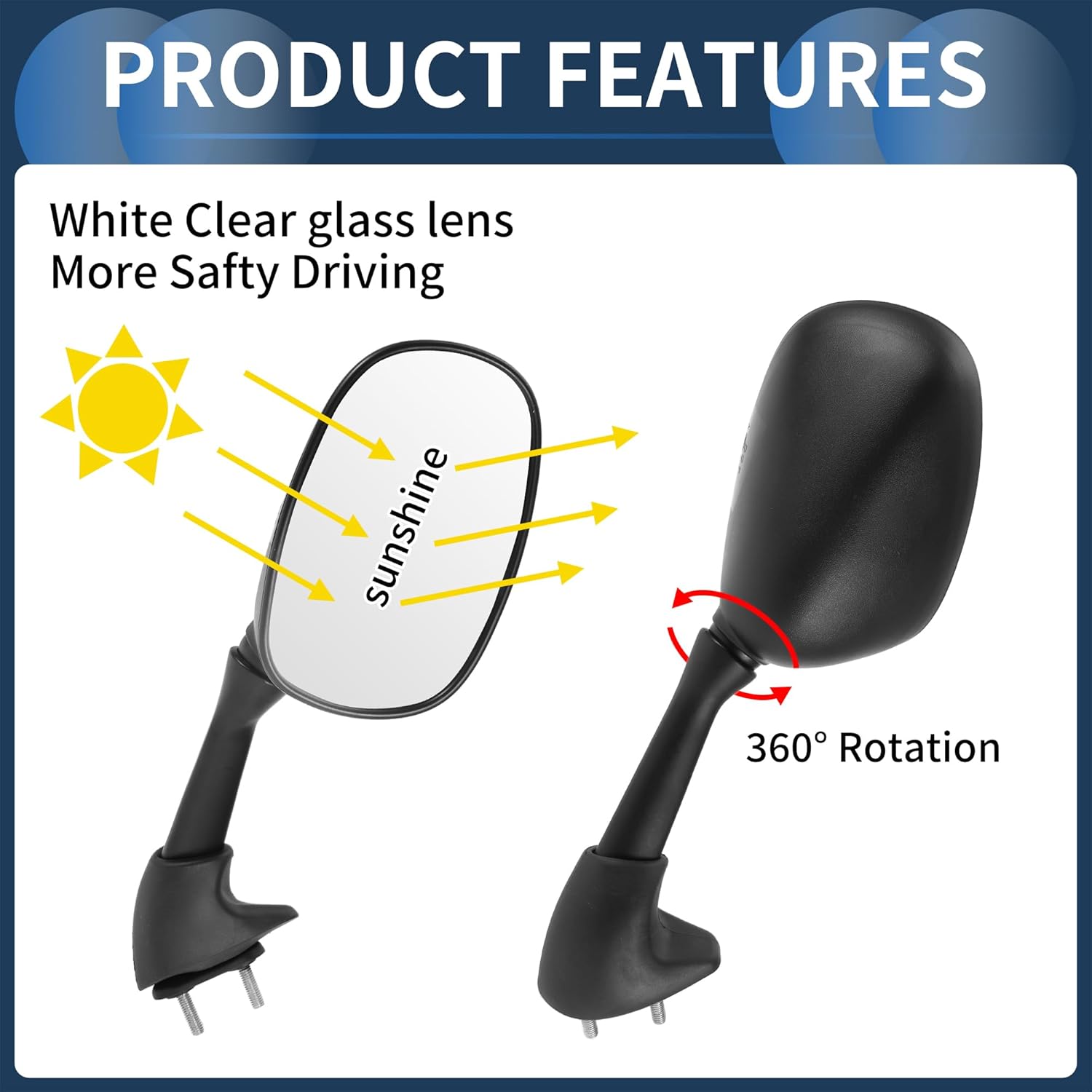 Motorcycle Rear View Mirrors Front Side Mirrors Mount for Yamaha YZF R1 1998-2008 Aluminum Plastic Black Adjustable