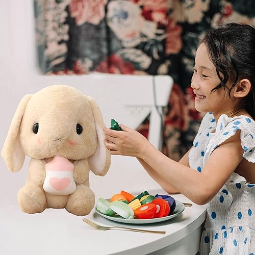 Vista 3 de HOUPU Soft Toy - Sitting Lop Eared Rabbit, Easter White Rabbit Stuffed Bunny Animal with Carrot Soft Lovely Realistic Long-Eared Standing Pink Plush