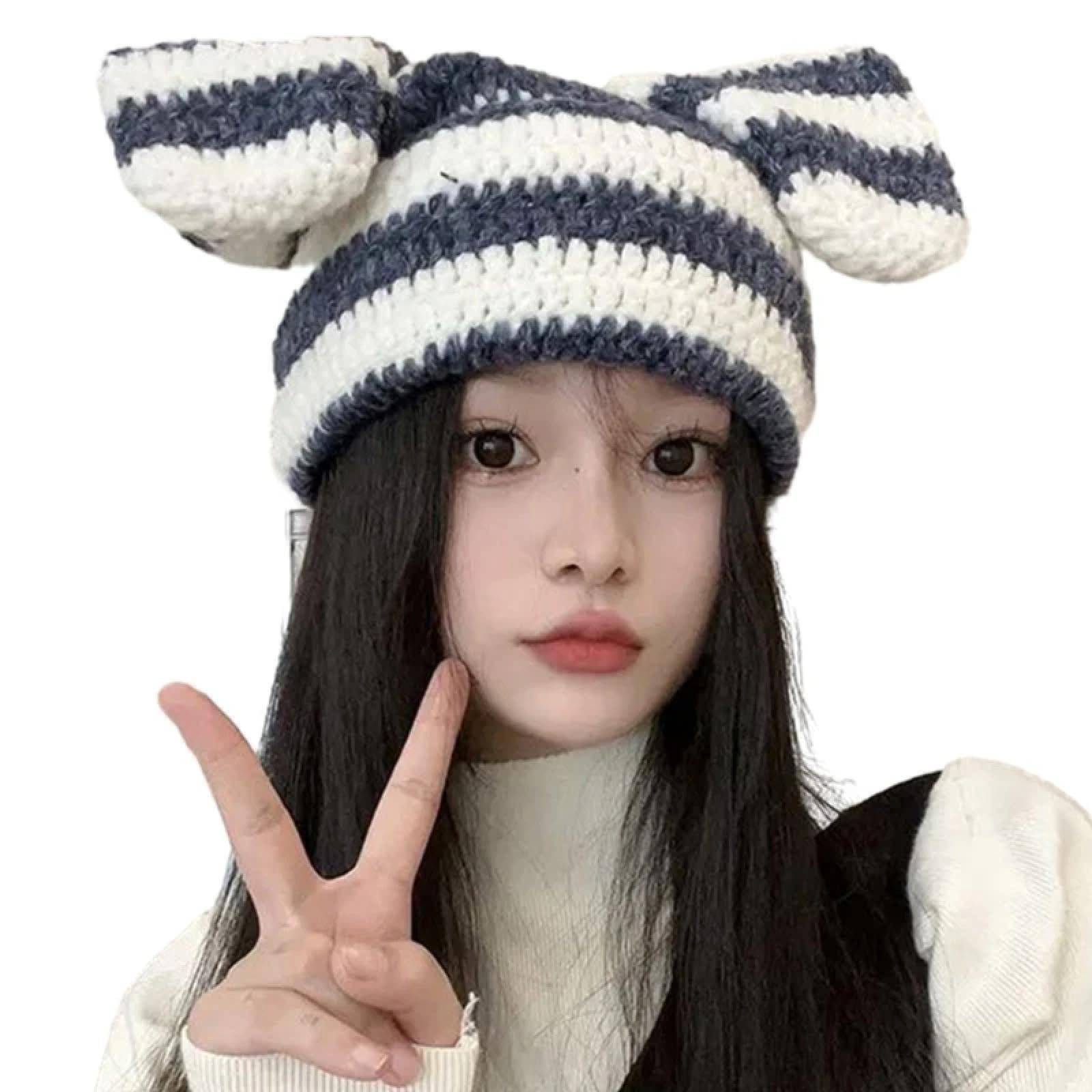 SiVaji Strickmützen Hüte Mützen Caps Beanie Handgemachte Gestreifte Beanie Mütze Stricken Winter Warm Outdoor Winddicht Kopfschmuck