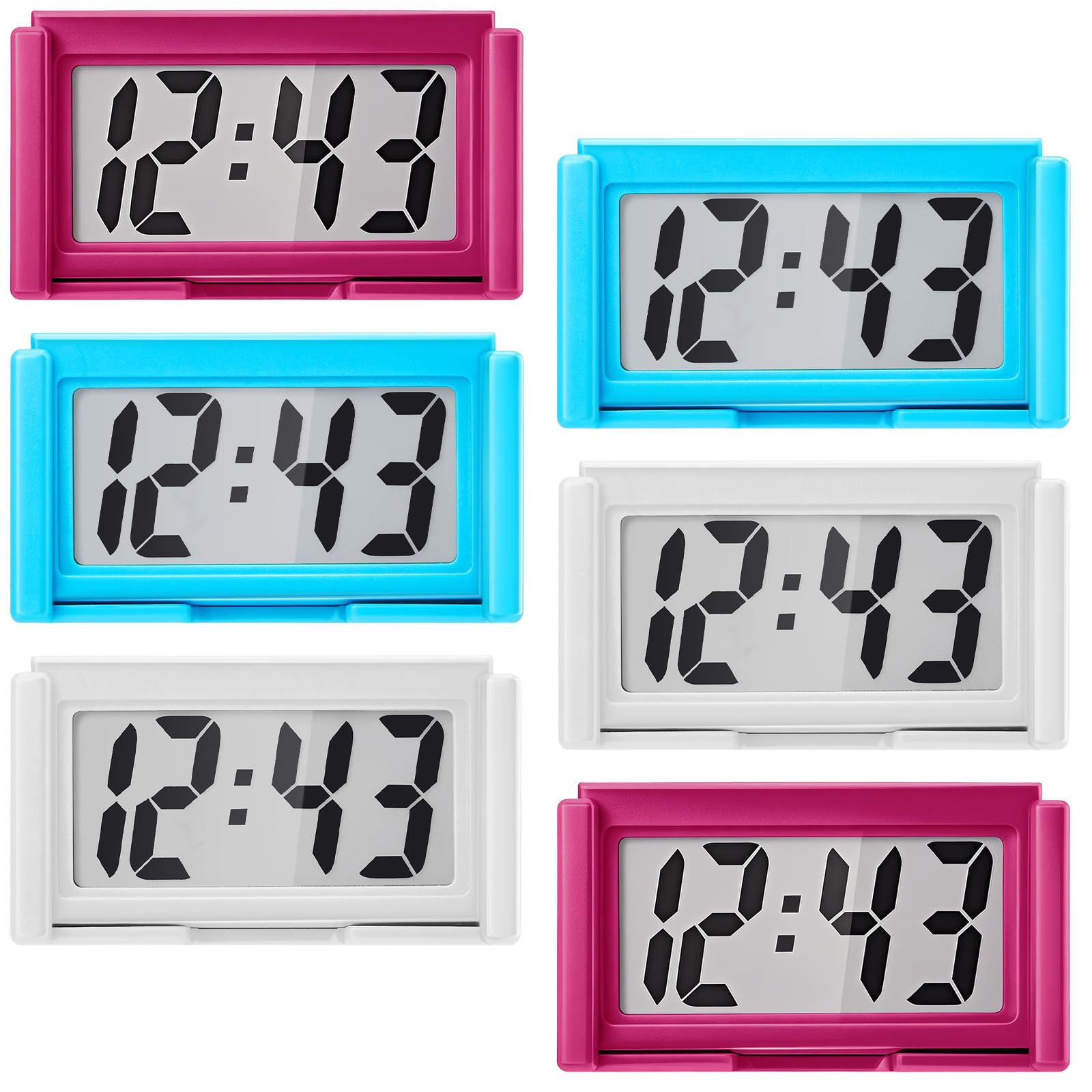 Frienda 6 Pieces Mini Small Digital Clock Stick On,Blue,Red,White