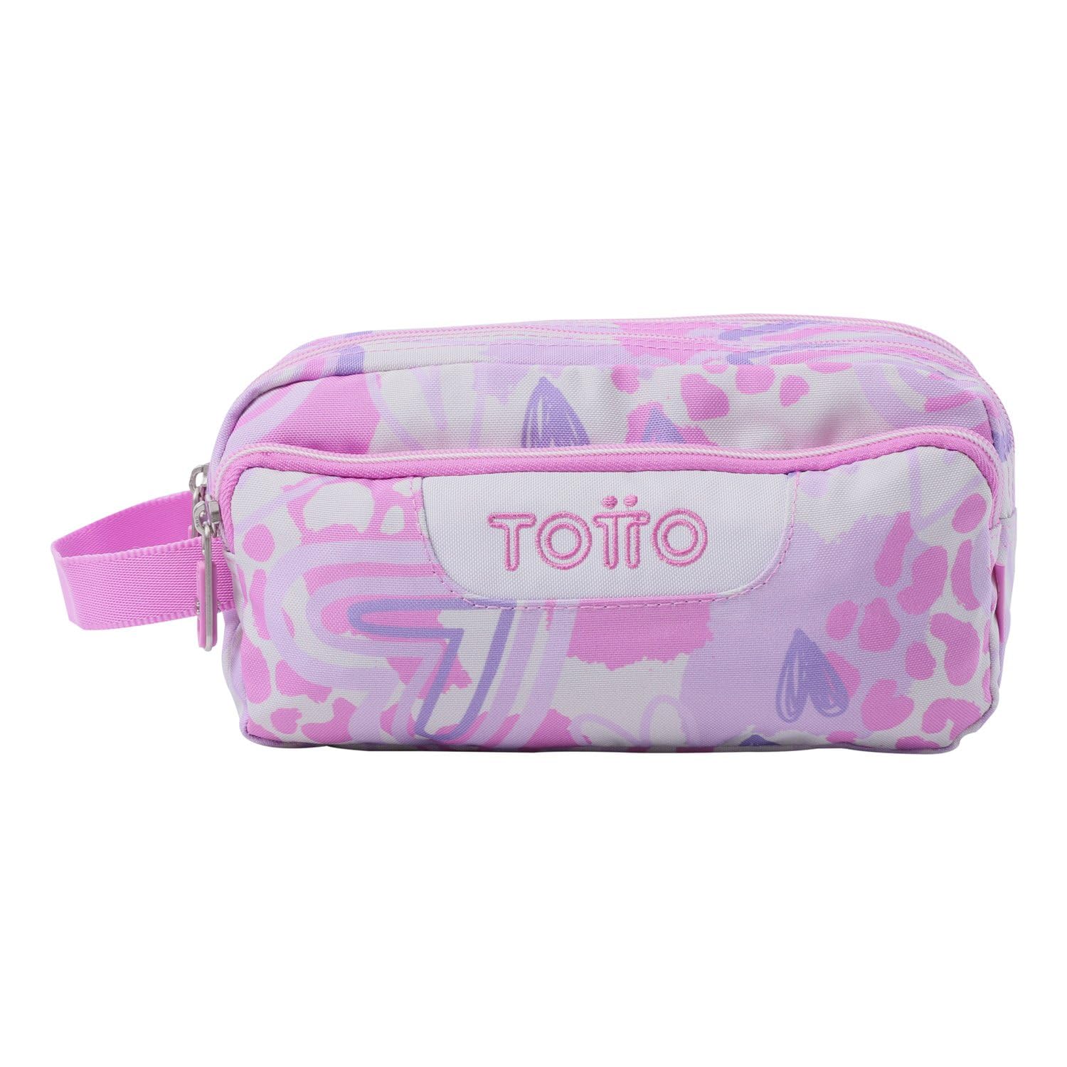 TOTTO - Estuche Escolar 3 Compartimentos, Modelo Agapec, Estuche Grande, Dimensiones 23 x 11.5 x 10.5 cm, Asa Lateral, Tiradores Ergonómicos con PVC, Tejido Resistente, Estampado Amalia