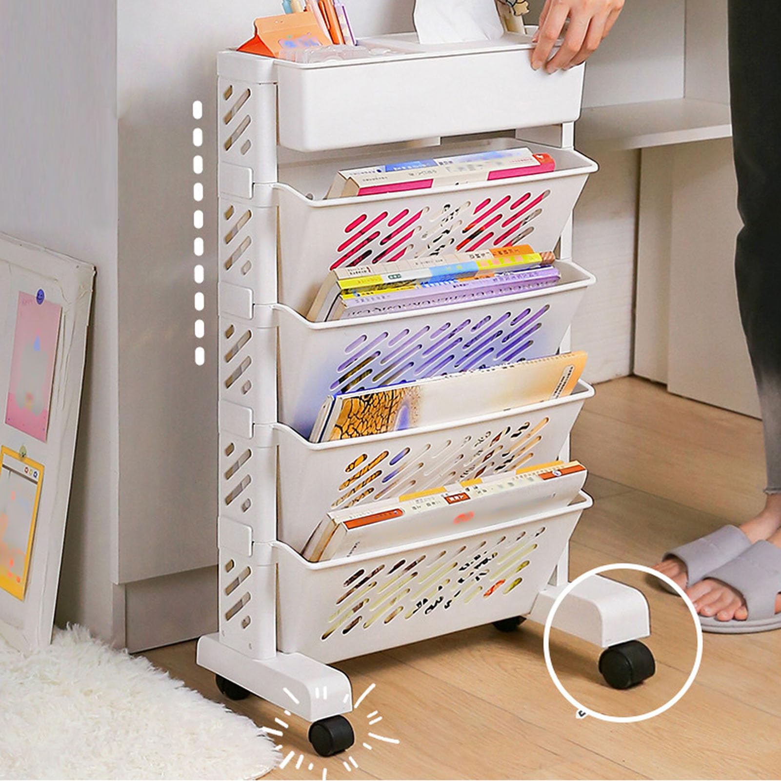 Libreria Mobile Con Ruote Per Scrivania - Organizer Compatto, Bianco, Per Ufficio O Casa - Foto 8