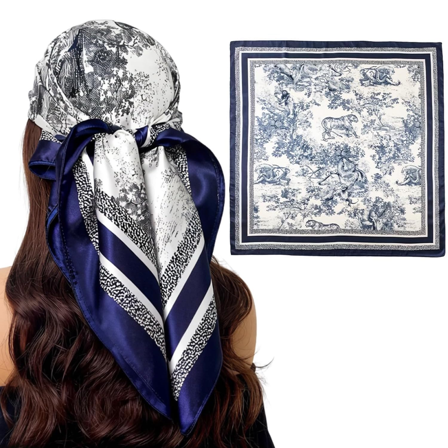 Silky Satin Scarf for Women 90 x 90 cm Fashion Square Head Scarf Neck Wrap Hijab Lightweight Hair Scarf Bandana Shawl for Office Travel Daily Wear Hair Wrapping and Styling Accessories-image-36