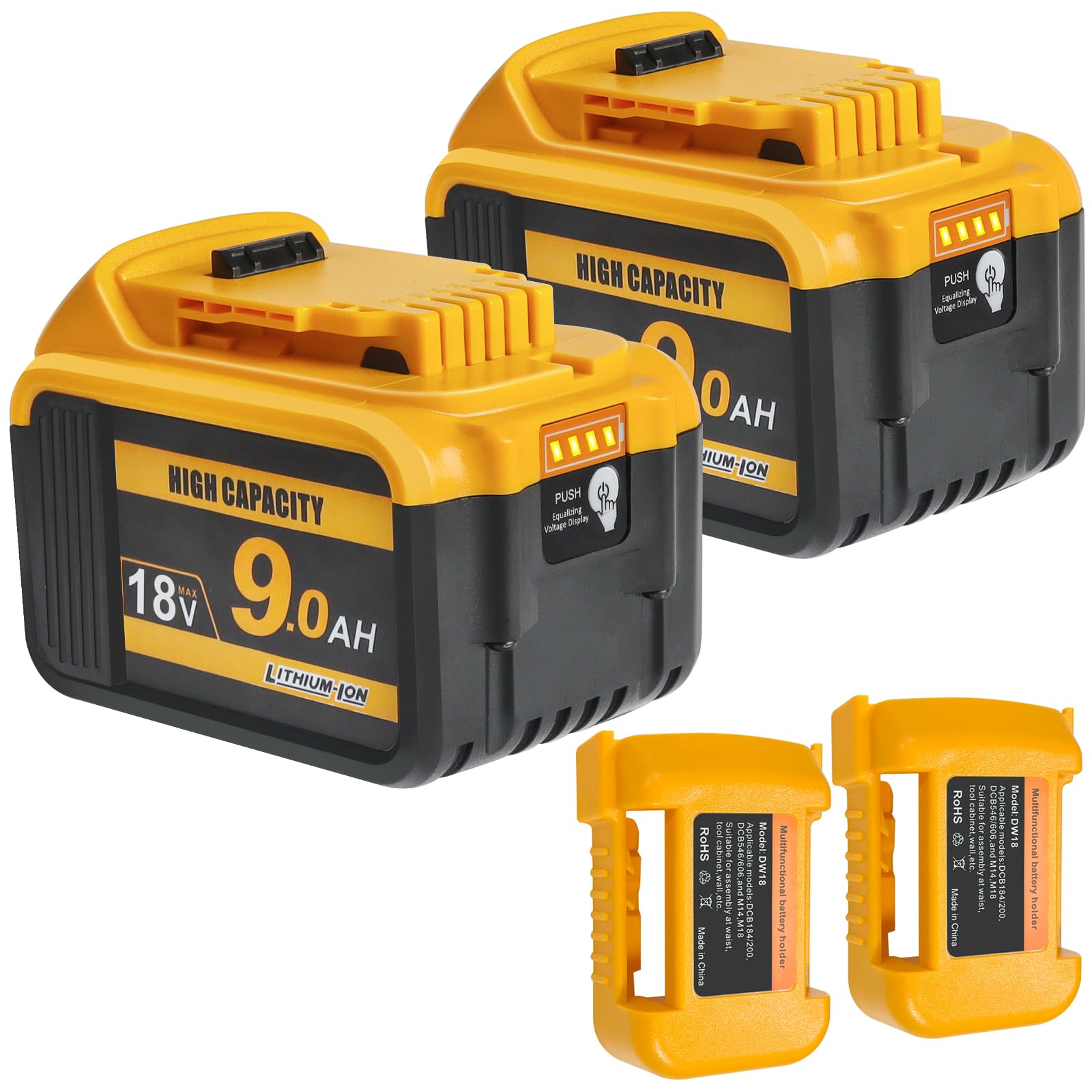 QUPERR 2PACK DCB184 18V 9.0Ah XR Lithium Battery Compatible with_Dewal_t Tools, Replacement for DCB182 DCB200 DCB180 DCB181 DCB201, with XJ Connector for_Dewal_t Battery