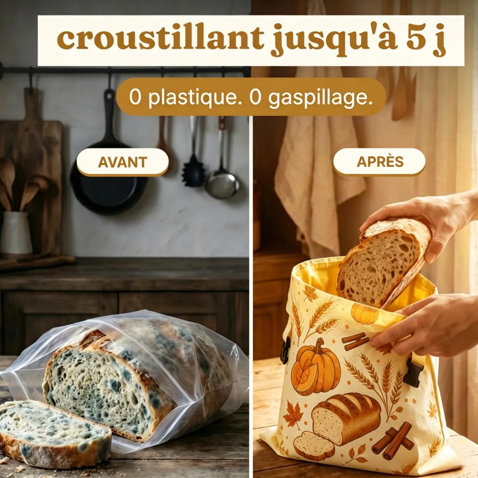 La Maison de Louise Sac a Pain,Sac à Pain La Maison de Louise,Sac à Pain en Cire d'Abeille Réutilisable,Sac de Conservation en Coton Naturel 43×33cm,Réutilisation,Conservation Longue Durée