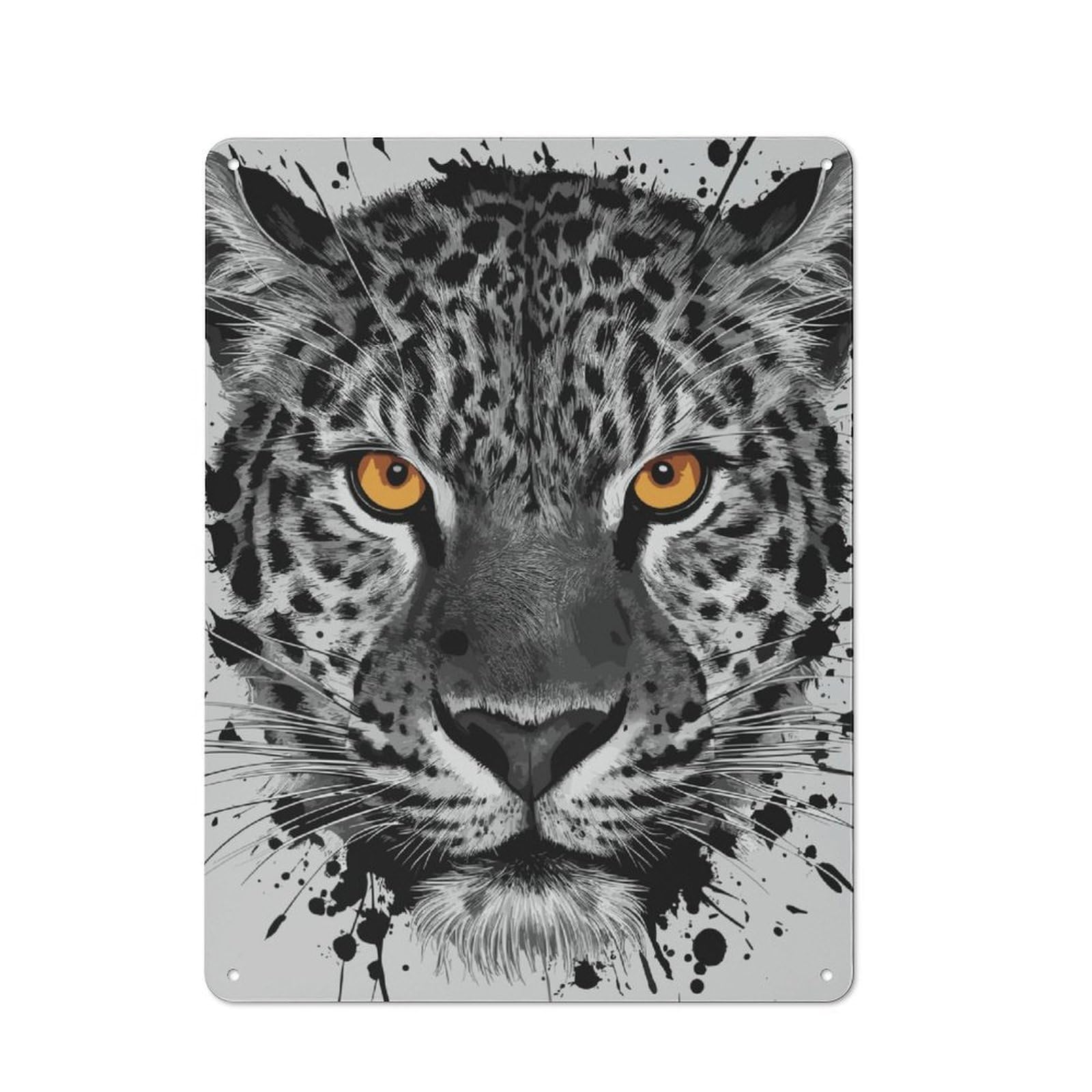 Junmoney Leopard Watercolor Tin Wall Plaque 40X30cm With For Living Room Wall, Gift For Feature Wall Decorators During The Christmas Season