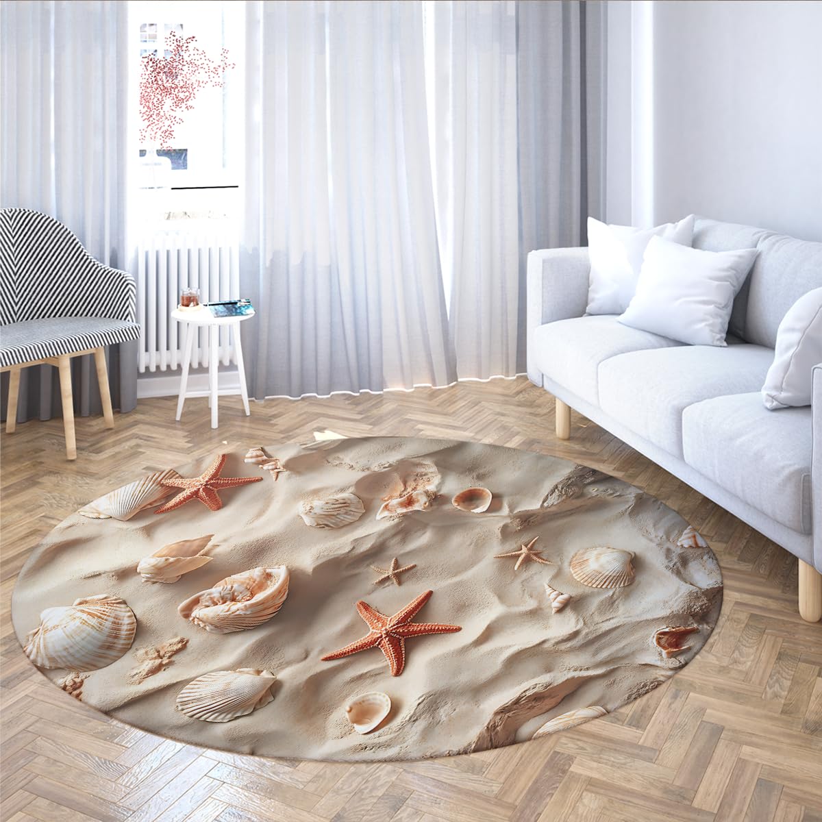 Strand-Ozean-Rundteppich 200cm Küstenstern-Muschel-Teppiche