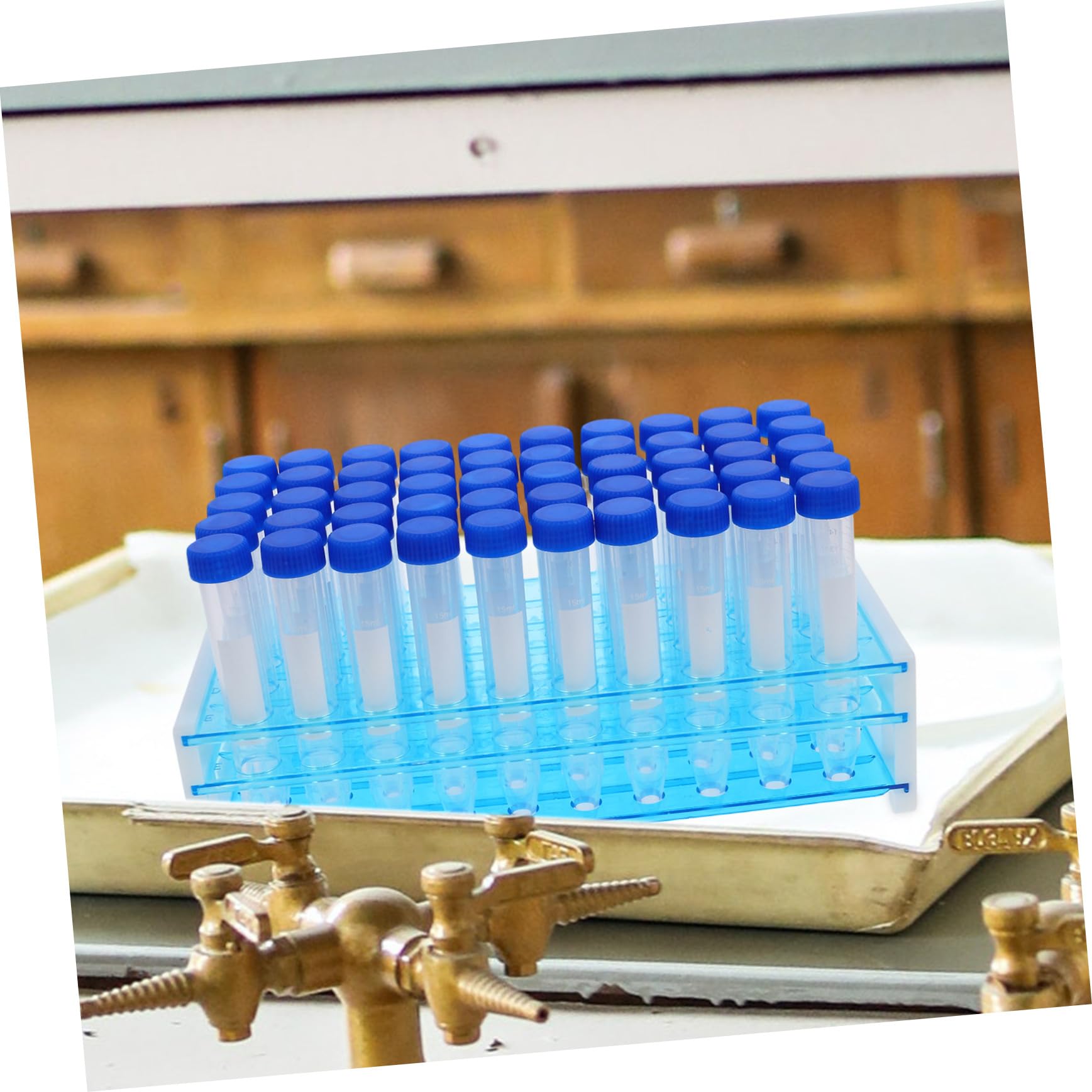 Kit de Tubos de Centrífuga de 15ml de Plástico Azul, 100 Piezas | 2 Soportes de Almacenamiento, Escala Clara y Alta Transparencia, Observación Fácil, Medición Precisa