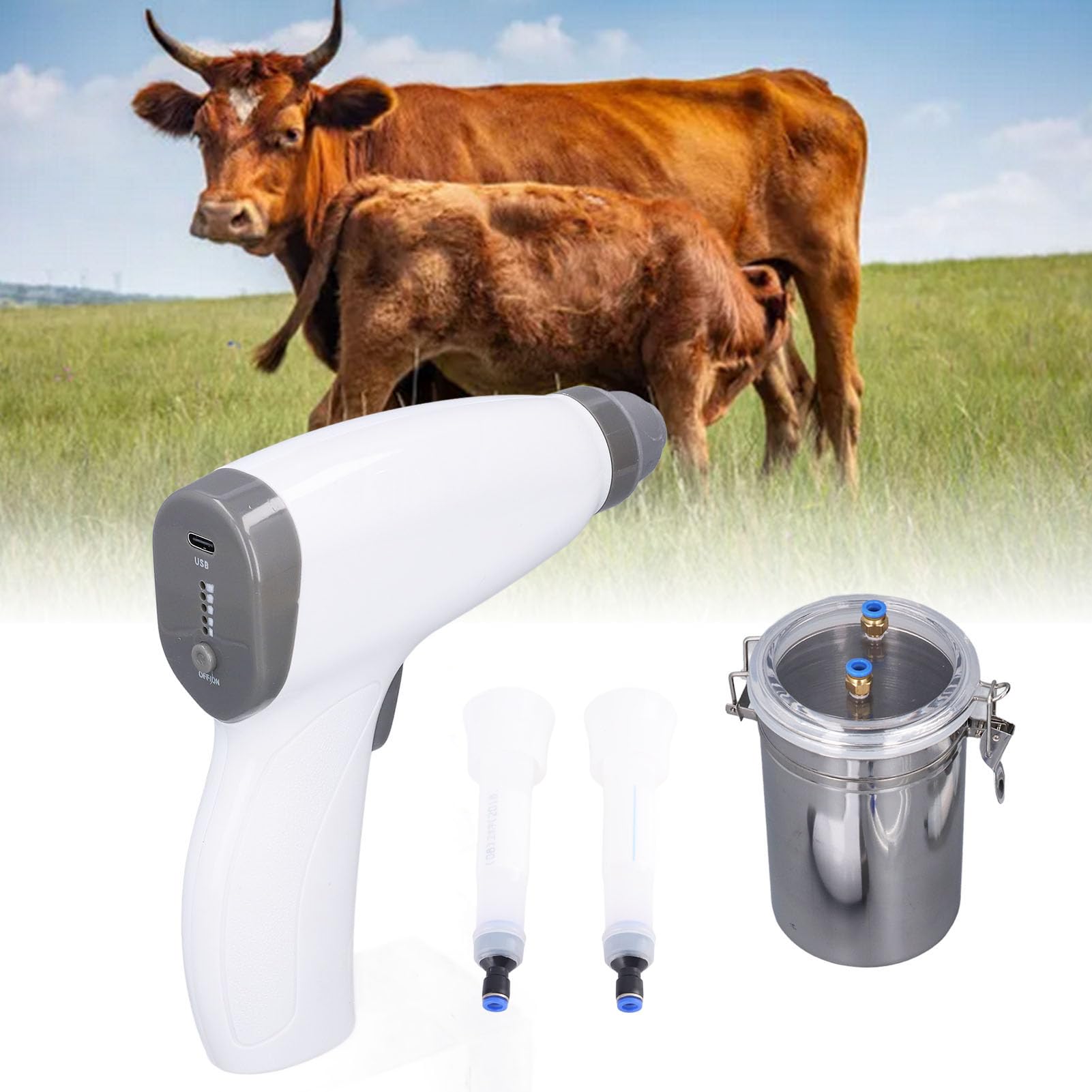 Machine à Traire pour Vache, Batterie 800 MAh 2,2 W, Machine à Traire électrique pour Vache, Câble de Chargement USB, Facile à Nettoyer, 2 Tasses pour un Usage Domestique