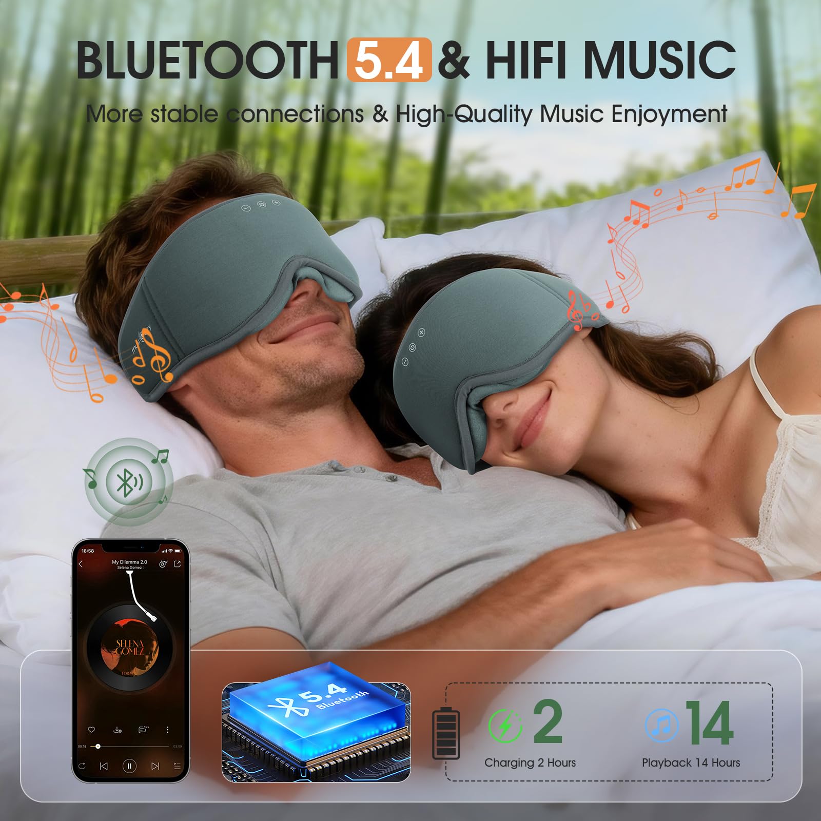 MUSICOZY Masque de sommeil en coton de bambou bio MI XI Gris foncé
