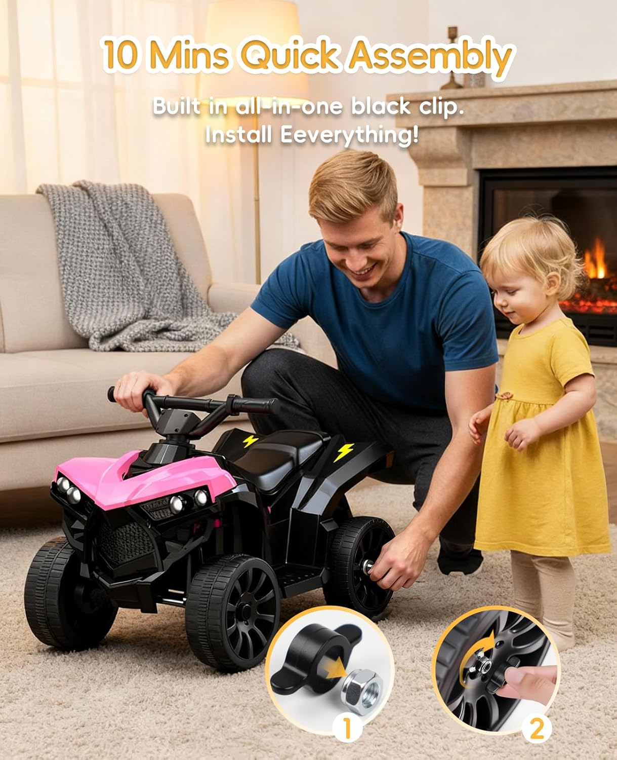 Ride on Toys for Toddlers 1.5-4, Kids ATV with Play Time Up to 70 Minutes, 4 Wheeler Quad Electric Car with Safe 1.8MPH Speed Driving, Quick Install Power Wheel Gift for Girls Boys.