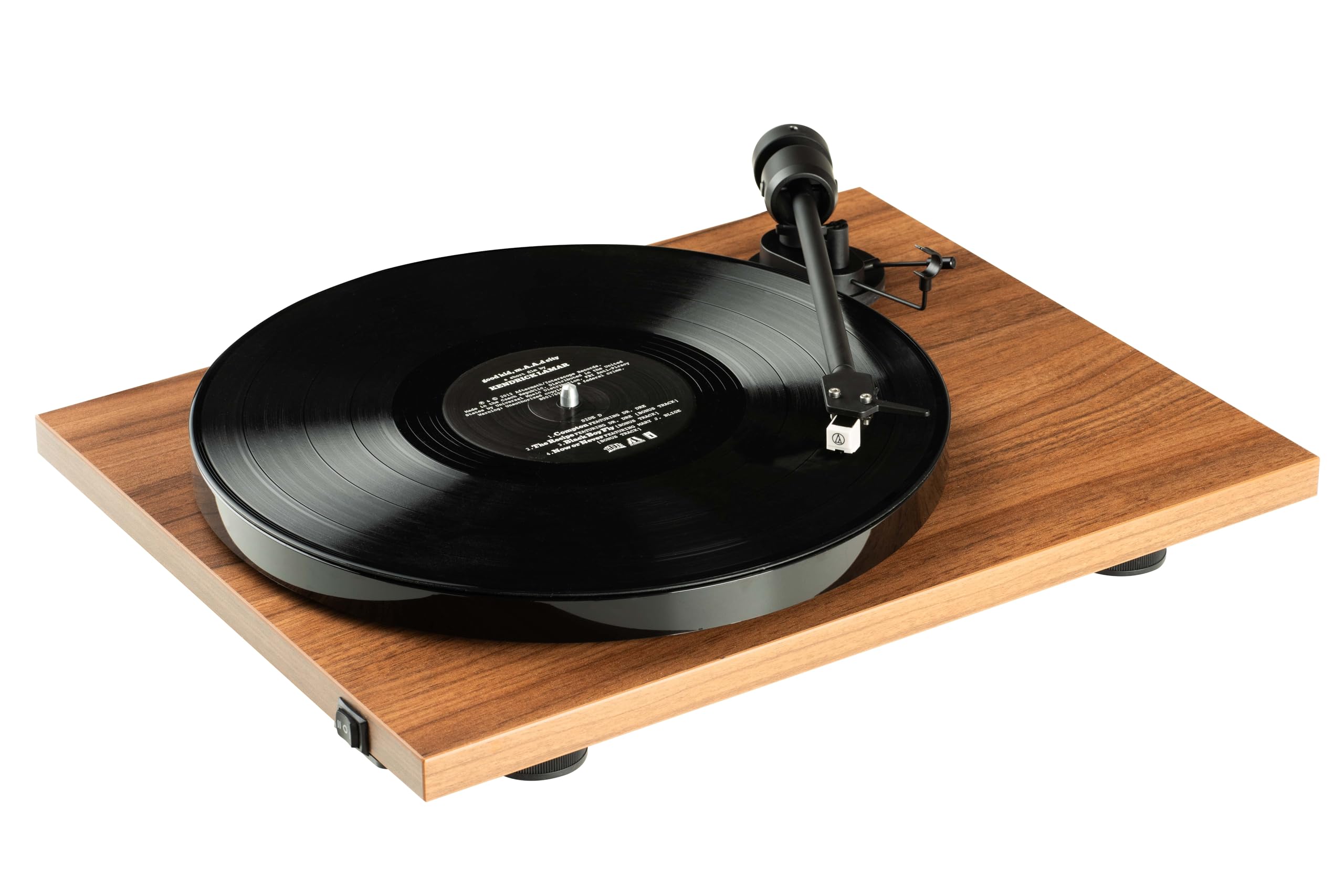 Pro-Ject E1 Phono, Wzmacniacz płyty podstawowej Plug & Play z eliptyczną końcówką, przełączanym przedwzmacniaczem Phono i elektroniczną zmianą prędkości (AT3600L, orzech)
