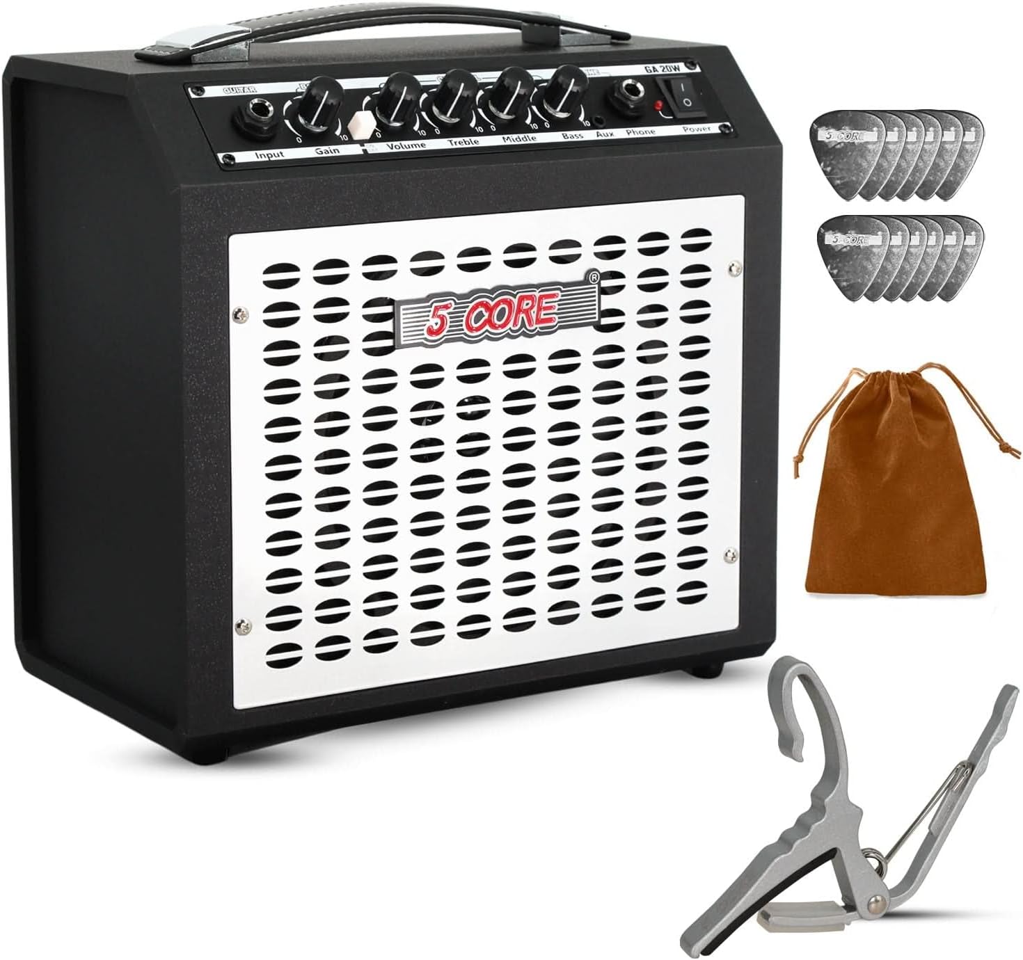 5 Core Guitar Amp 20W Electric Portable Mini Amplifier w Built in 6.5" Speaker Aux Headphone Jack