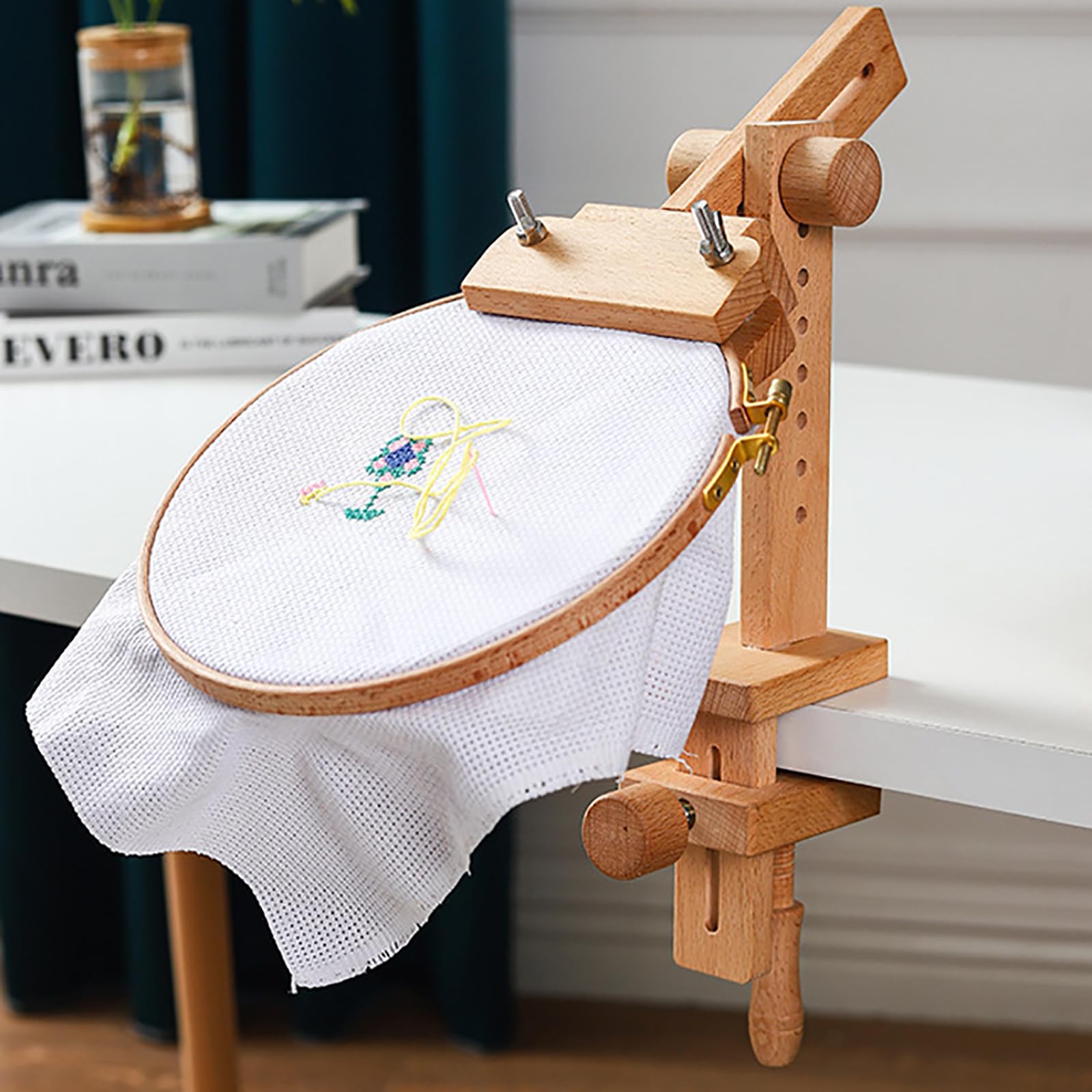 Obrotowy Stojak Na Tamborek, Stojak Na Tamborek Zacisk Na Biurko Z Tamborkami 15 Cm, Regulacja Wysokości W Zakresie 3-10 Cm, Do Rzemiosła Artystycznego Szycie Robótki Materiały Do ​​haftowania