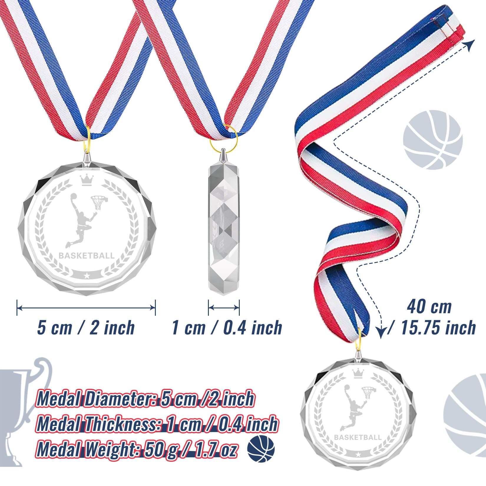 12 medallas de cristal para fútbol, béisbol, fútbol, baloncesto, ganador, medallas de cristal con cintas para el cuello, medallas de premio de regalo para niños, torneos infantiles, equipos de