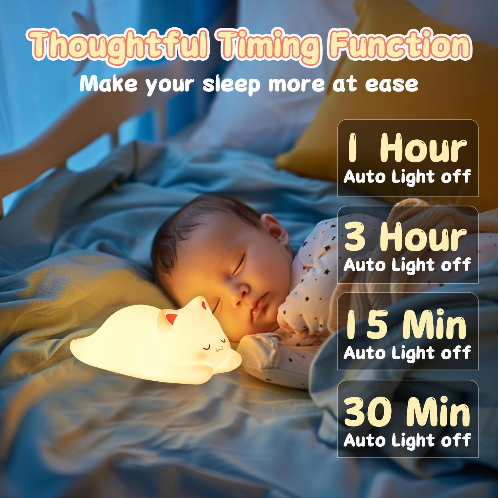 Tremdwoto Cat Night Light for Kids,Cute Colorful Night Lights Baby Girl Squishy Nightlight Lamp 1/3 Hour Timer Kitty Light Dimmable Nursery Lamp Nightlight Gift for Kid Toddler (Cat-Remot) - Image 4