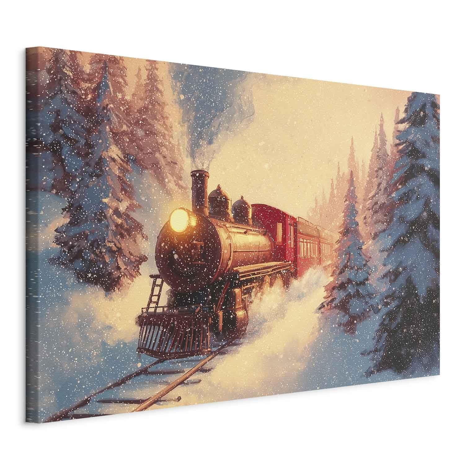 decomonkey Canvas Print Christmas train 23.6" x 15.7" / 60 x 40 cm 1-piece canvas prints Picture on canvas Wall art Art print decoration Living room Gift Christmas train Snow Winter