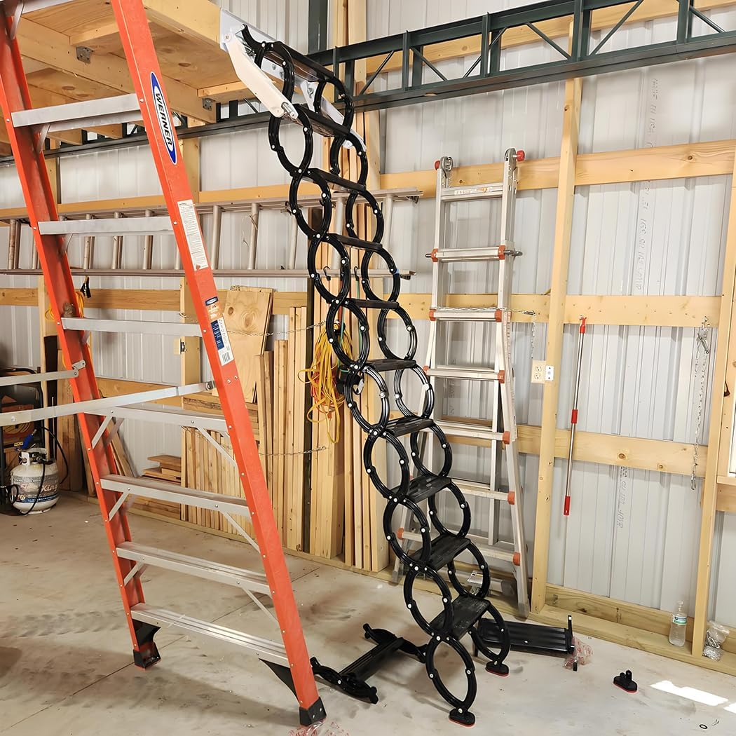 Attic Ladder to Climb Telescopic Folding Stairs 3-9.84ft Wall Mounted Loft Step-Ladder Size Custom (H-3M/9.84ft,Steel)