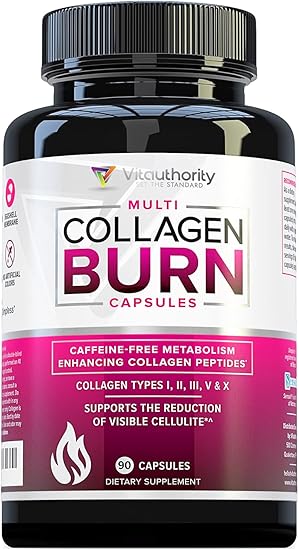 Multi Collagen Burn: Multi-Type Hydrolyzed Protein Peptides with Hyaluronic Acid, Vitamin C, SOD B Dimpless, Types I, II, III, V and X, Caffeine-Free (Unflavored Capsules) Multi Collagen Burn: Multi-Type Hydrolyzed Protein Peptides with Hyaluronic Acid, Vitamin C, SOD B Dimpless, Types I, II, III, V and X, Caffeine-Free (Unflavored Capsules)