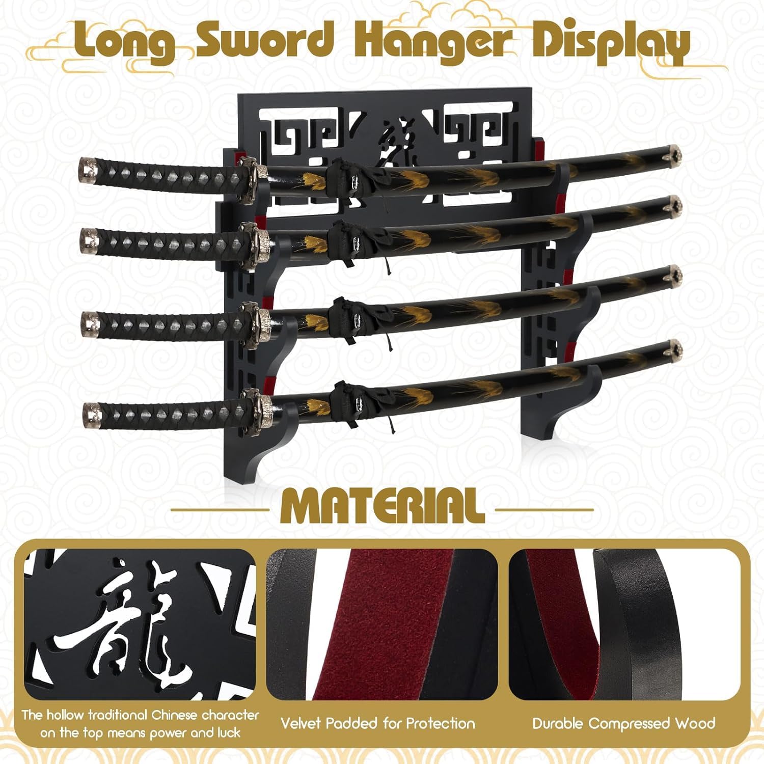 Velvet Protect Sword Support Mural Porte-épée présentoir pour Katana Wakizashi Genji et Samurai Swords Hollow, Tier