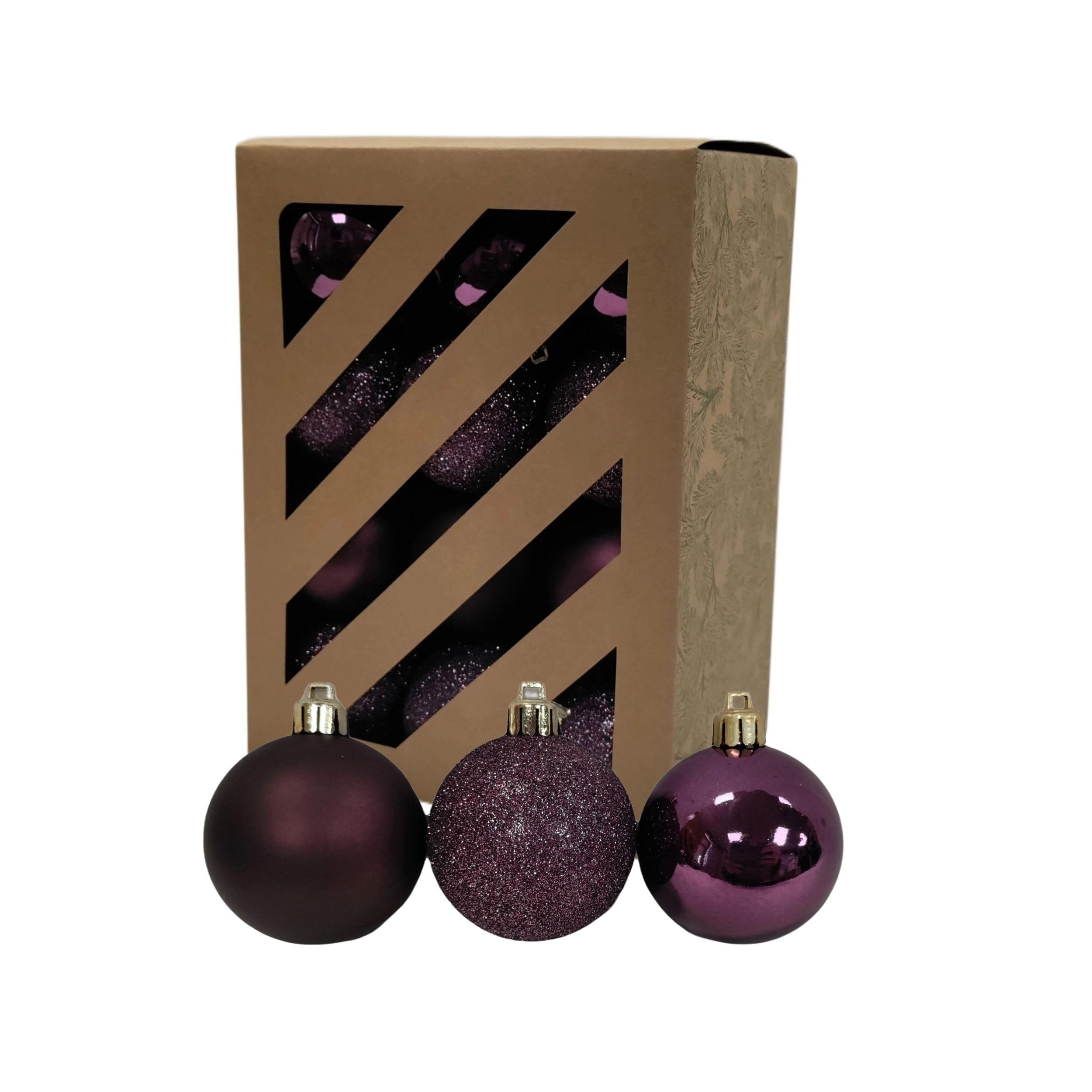 Premier Plum 24 Purple Christmas Baubles - Bauble Decorations - Xmas Tree Hanging Ornament - 60Mm 6Cm Baubles - Glitter Matt Shiny Set.