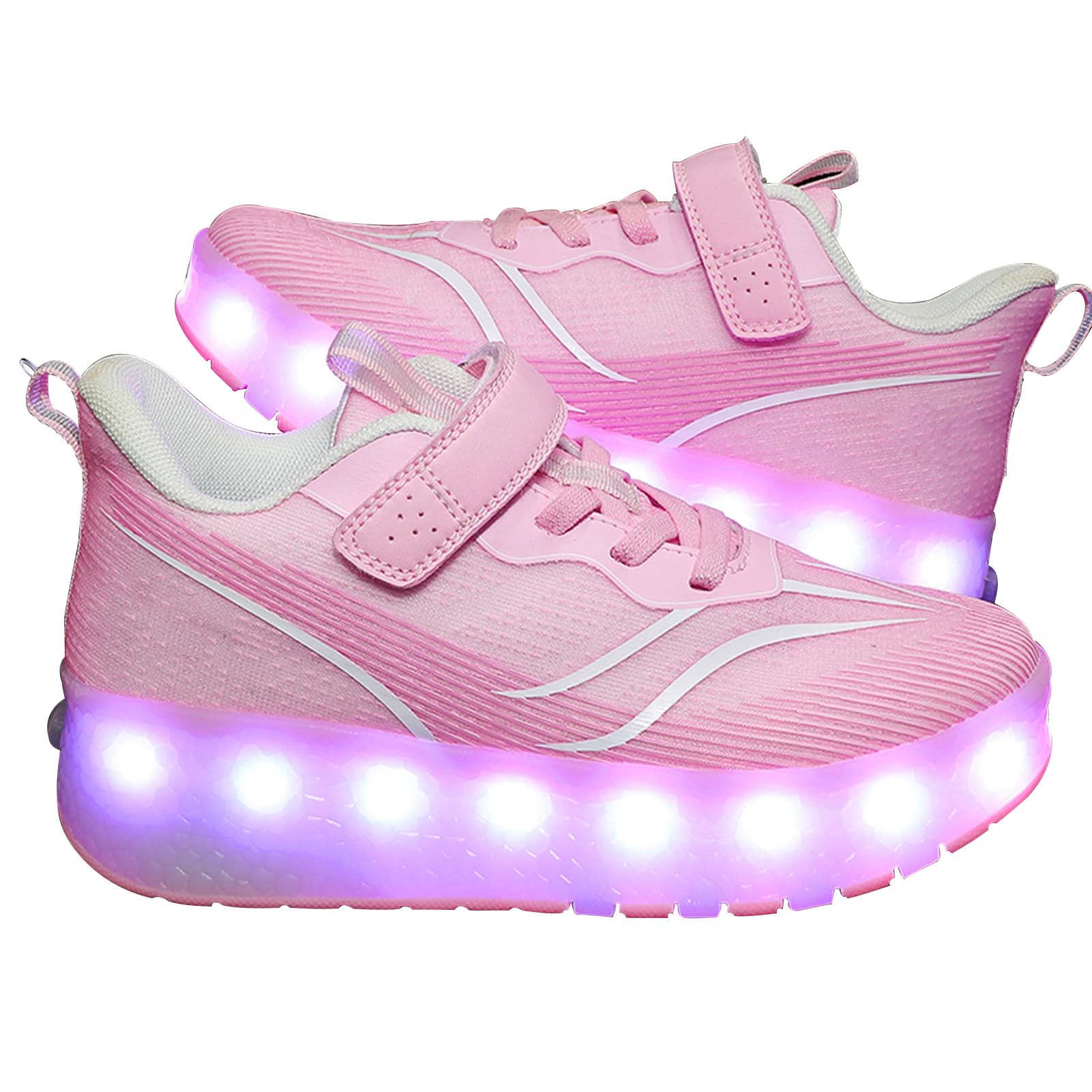 Kids Shoes with Double Wheels, Kids LED USB Charging Roller Skate Shoes Multifunctional Wheel Sneakers for Girls And Boys The Best Gift for Party Birthday Christmas Day(Size:EU 31,Color:Pink)