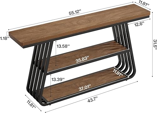 Miniatura 2 de Tribesigns Mesa consola industrial para entrada, mesa de sofá de 3 niveles de 55 pulgadas de largo con marco de hierro, mesa de entrada de madera
